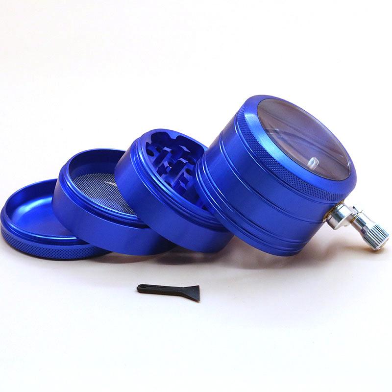 Blue Metal Crank Herb Grinder 4 Layer