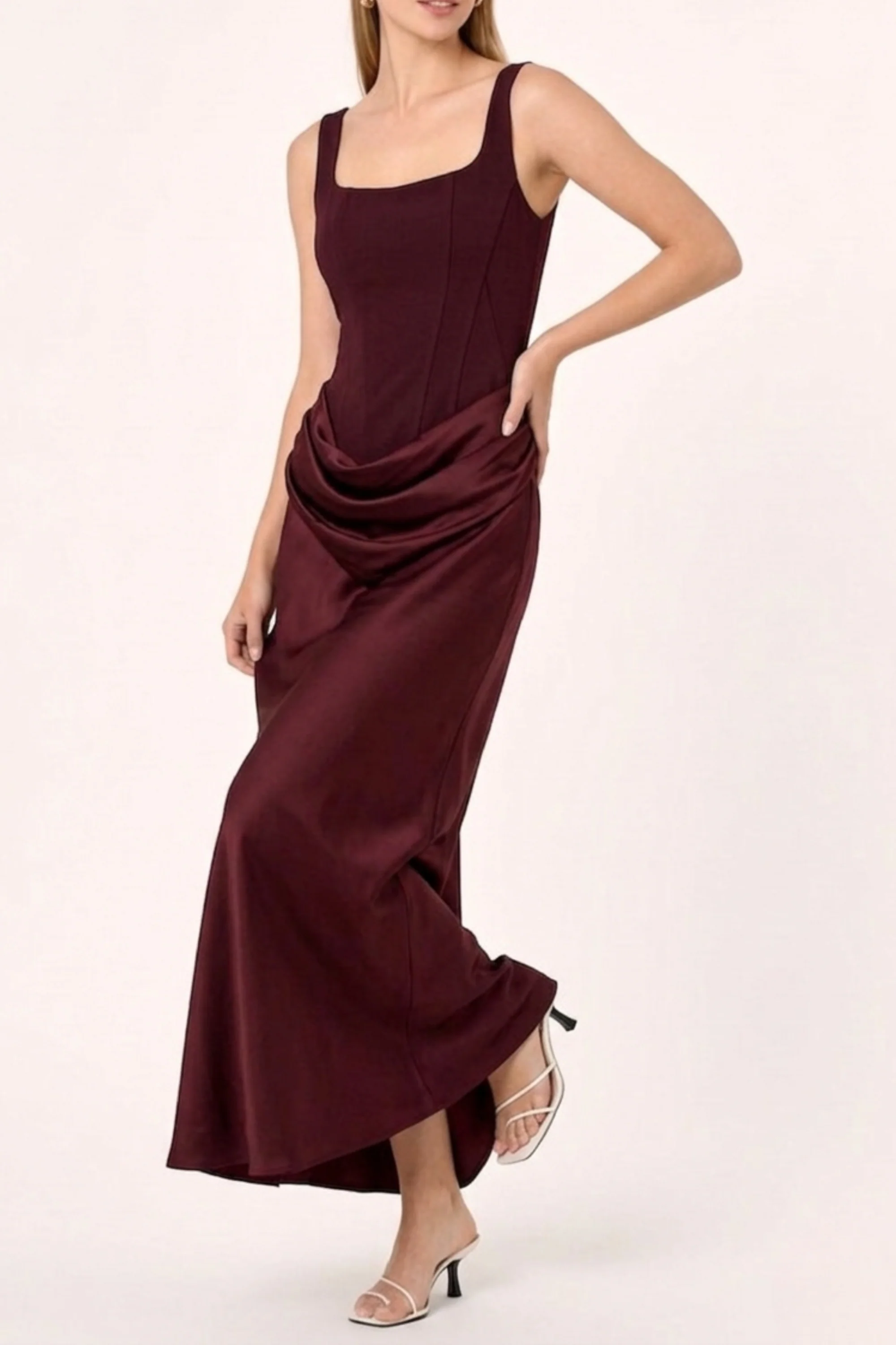 Garnet Maroon Drape Dress