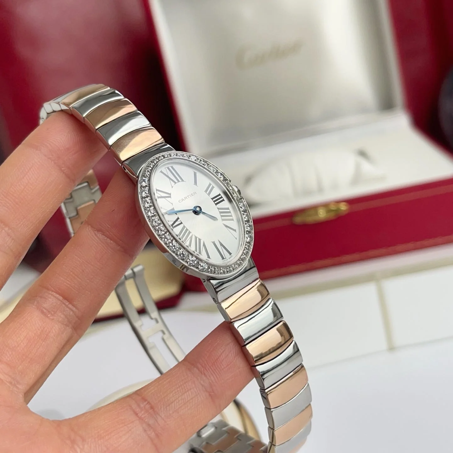 Cartier Watch Baignoire 23mm Pink Gold Diamond Bezel