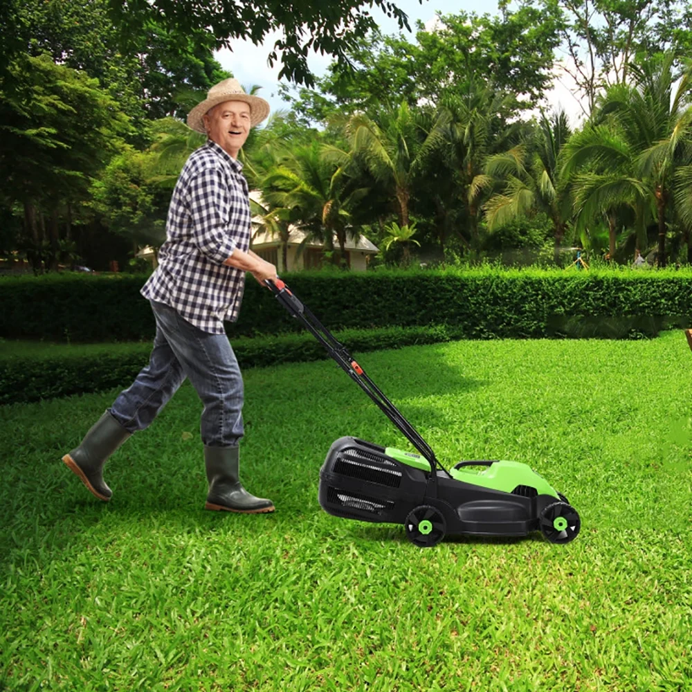 GVN 14 Inch Electric Push Lawn Mower with Grass Bag Corded Ergonomic Design Green