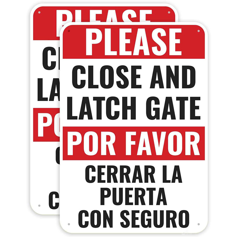 Directly supplied by the manufacturer, Spanish bilingual sign to keep the door closed and locked, aluminum reflective sign