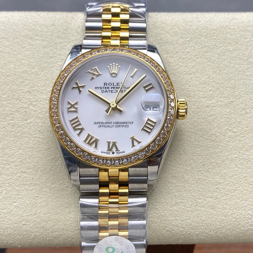 Rolex Watch Datejust 31mm Yellow Gold Steel Diamond Bezel White Dial