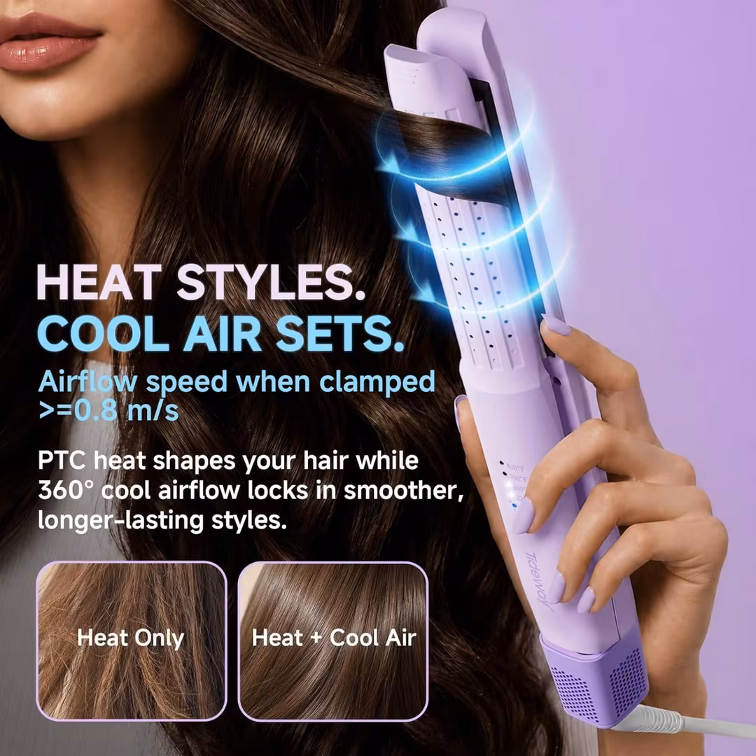 Tideway  360° Airflow 2-in-1 Ceramic Flat Iron Hair Straightener & Curler - Purple