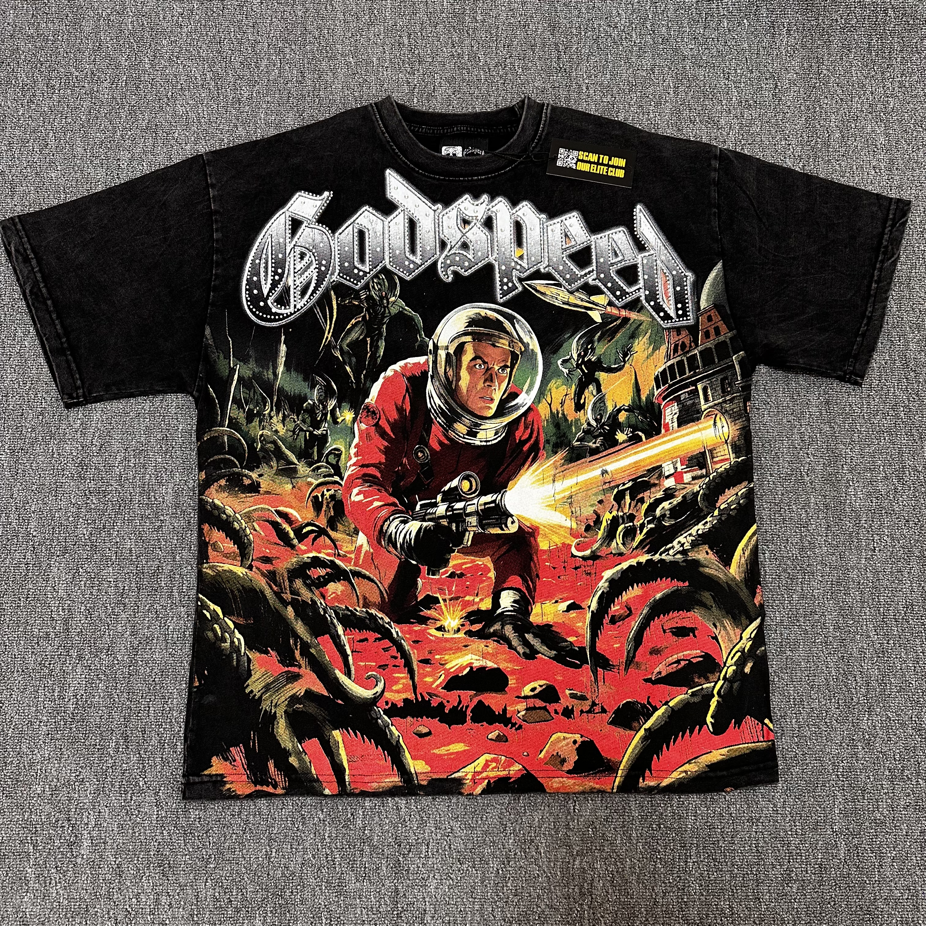Intense Battle Mars Astronaut Printed Short-Sleeve Shirt