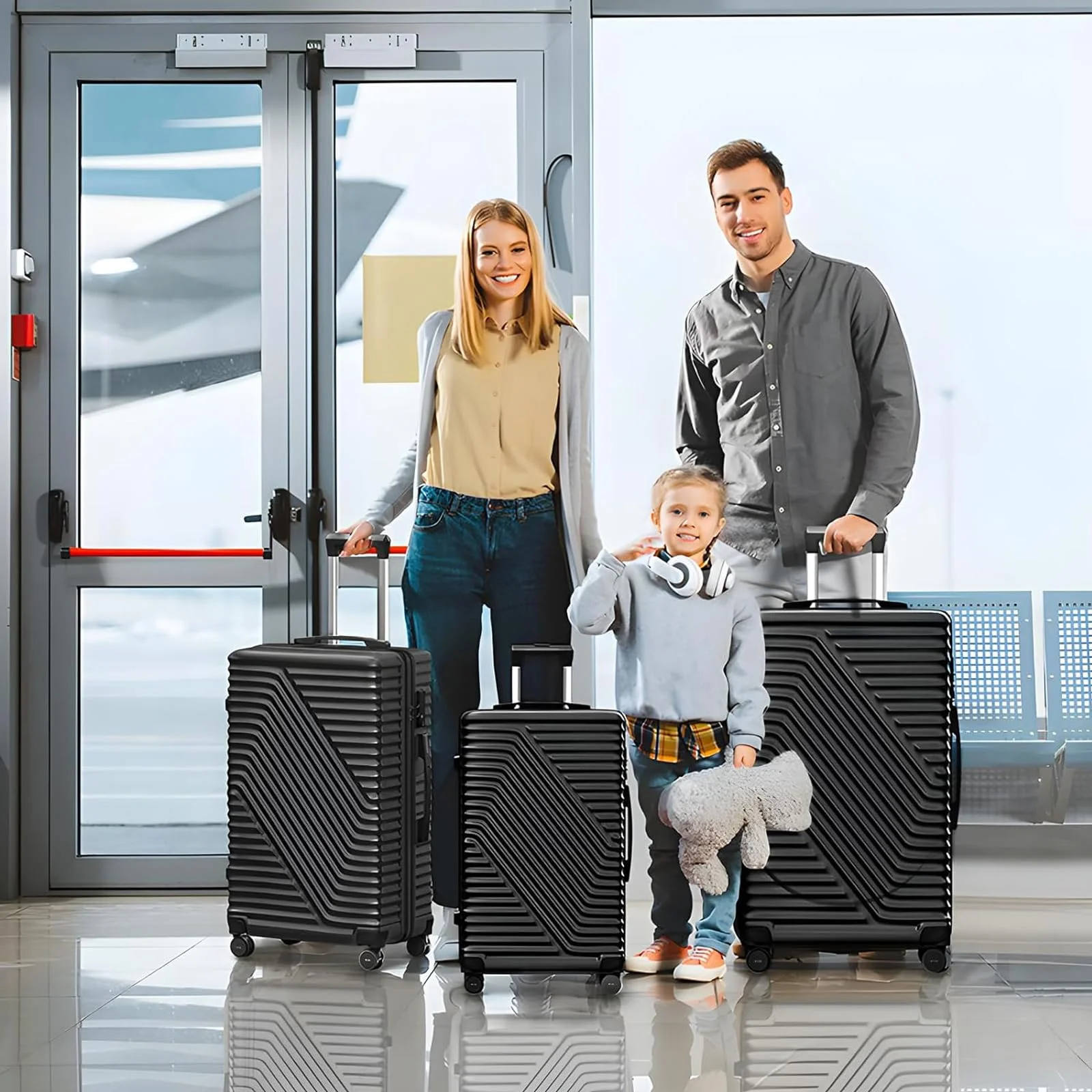 Fenbeli 3 Piece Luggage Sets with TSA Locks, Lightweight Hardside Suitcase Set with Spinner Wheels, Black
