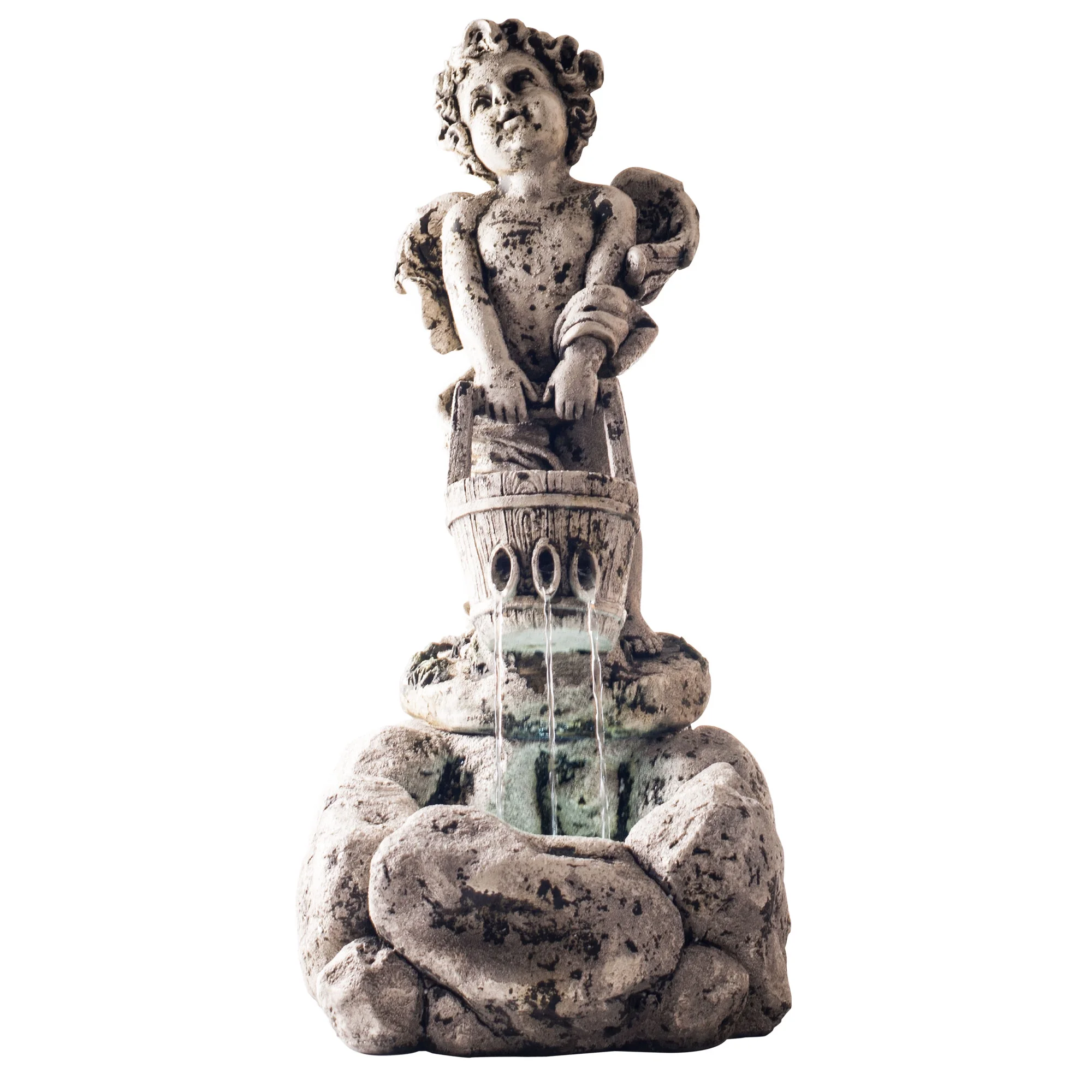 Pure Garden Outdoor Water Fountain With LED Lights, Lighted Cherub Angel Fountain With Antique Stone Design for Decor on Patio, Lawn and Garden