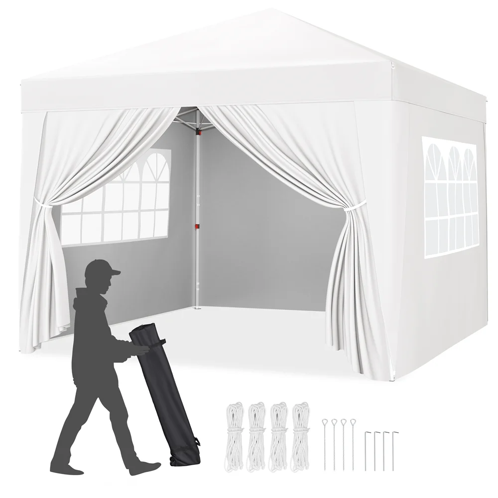 Alden design 10x10ft Outdoor Canopy Pop up Gazebo with Sidewall Window, White