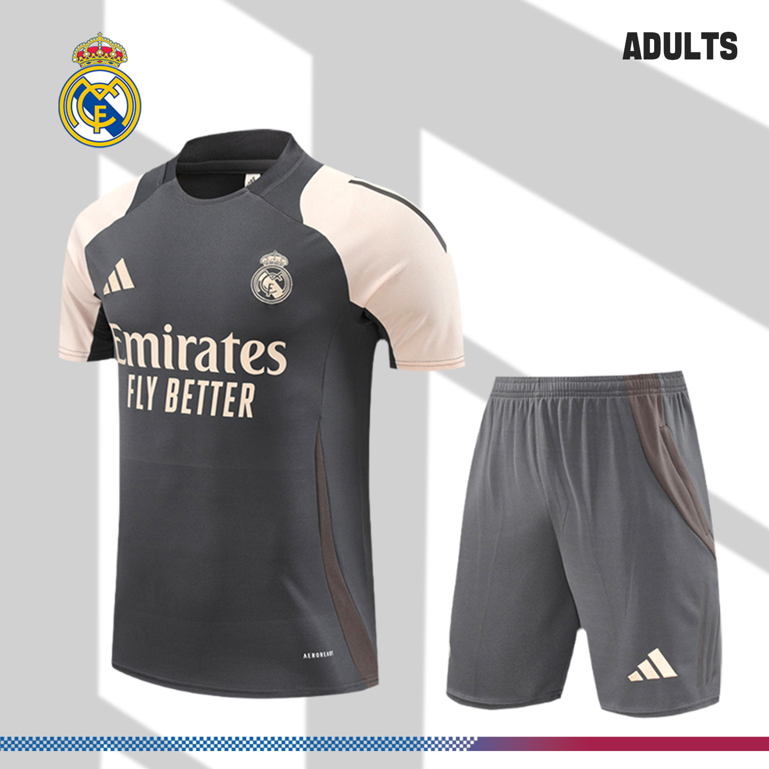 2024/2025 Real Madrid Grey Adult Short Sleeve Training Suit (Adult Kit)