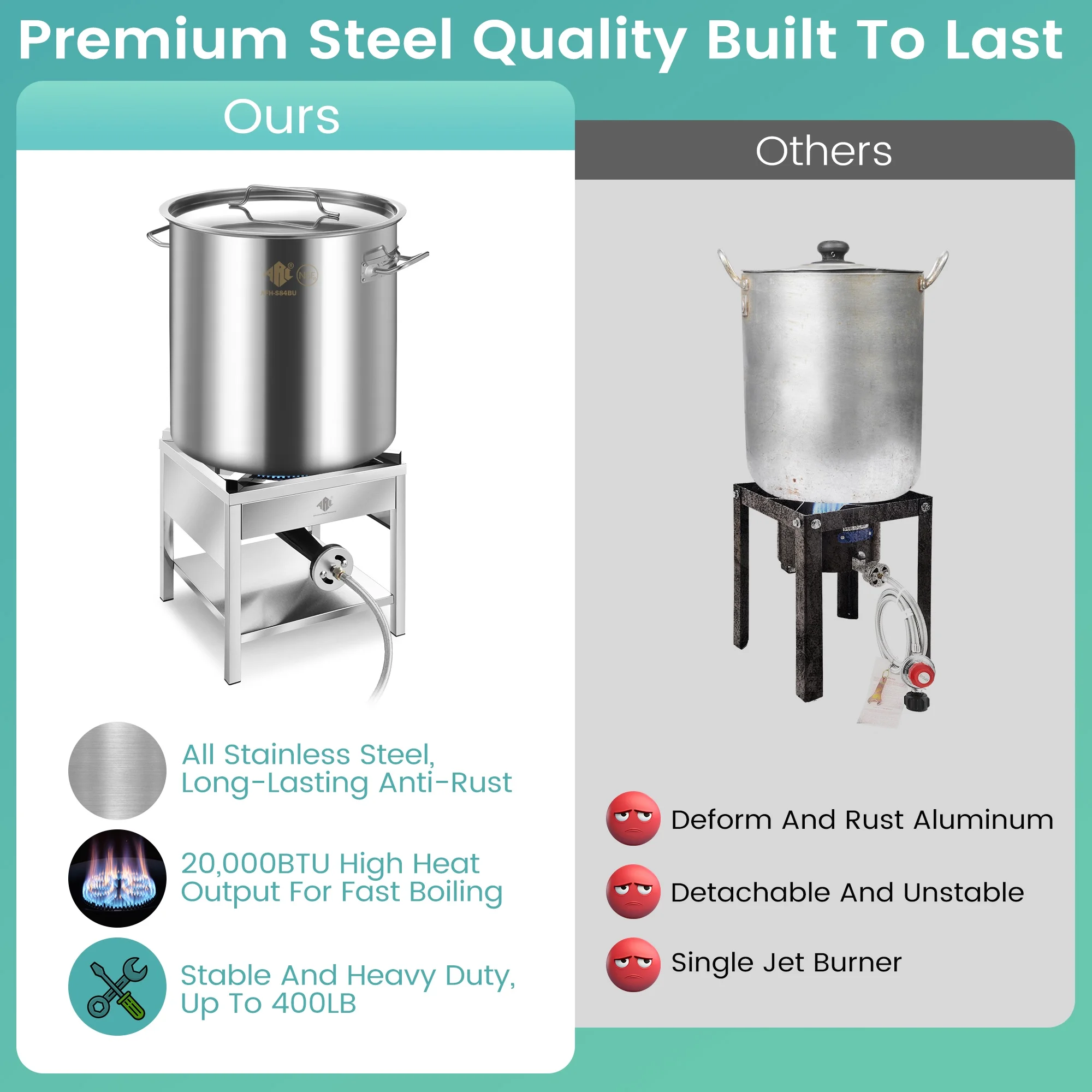 84QT Stainless Steel Seafood Boil Pot with 200,000BTU Propane Burner, w/Basket for Outdoor Deep Fryer, Large Cooking Pot for Turkey Fryer, Crab, Crawfish, Shrimp, Lobster Boiling Stock Pot