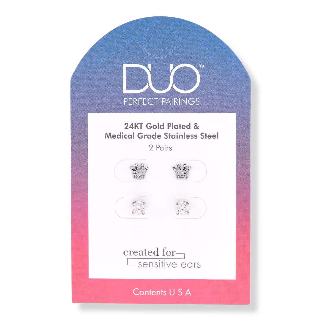 DUO Perfect Pairings  Stainless Steel Crown with Crystal and 5MM CZ Stud Set