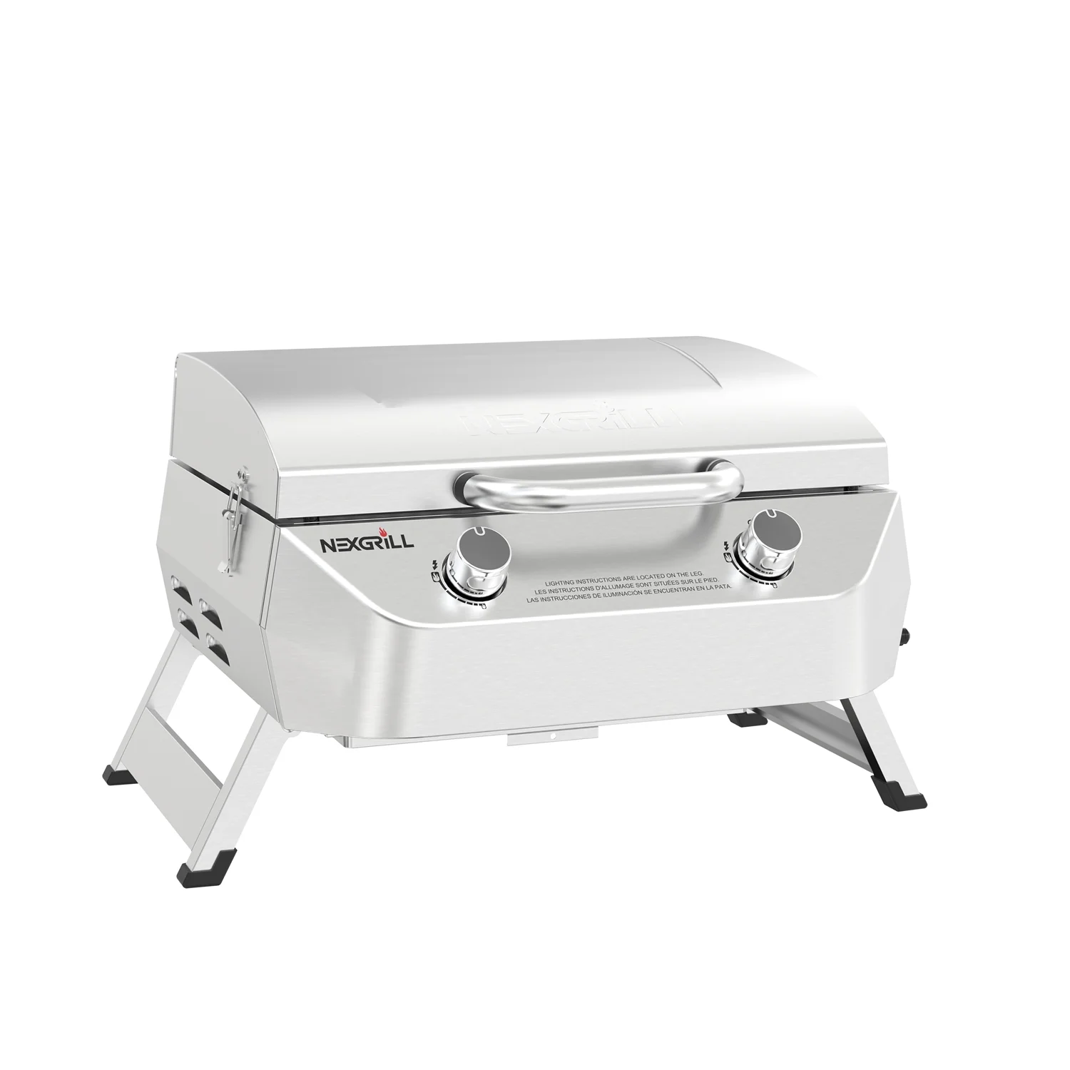 Nexgrill Stainless Steel 2-Burner Portable Gas Grill with Locking Lid, Folding Legs, 20,000 BTUs, 251 SQ In Cooking Space, Tabletop Grill for Camping, Outdoor Cooking, Patios, and More - 820-0007GE