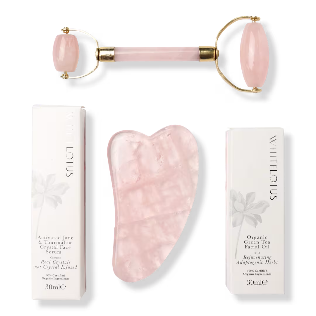 White Lotus Beauty  Genuine Rose Quartz Crystal Facial Set