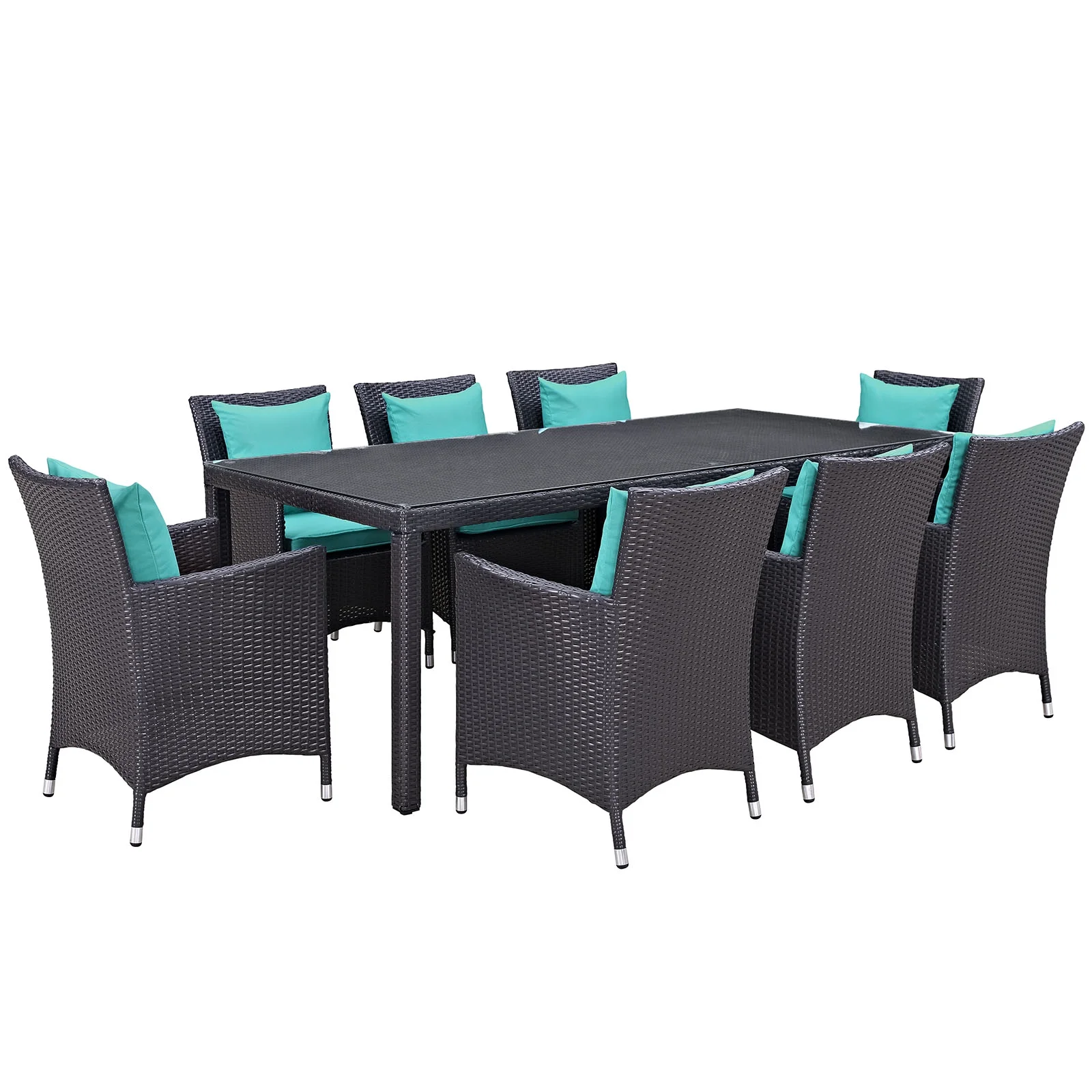 Modway Convene 9 Piece Outdoor Patio Dining Set in Espresso Turquoise