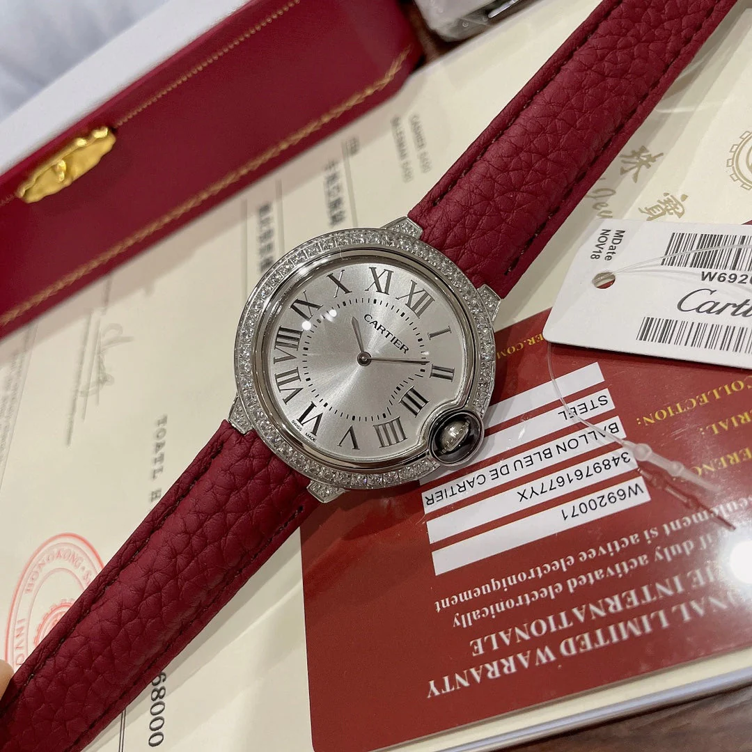 Cartier Watch Ballon Bleu 36mm Diamond Leather