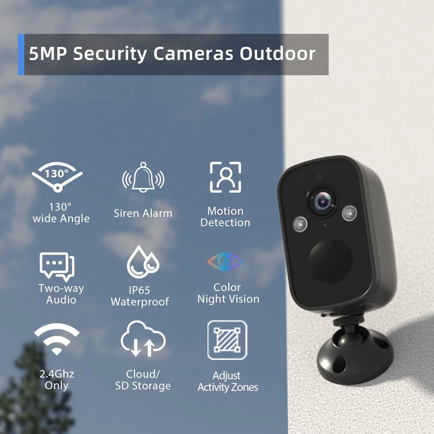 4Pack Wireless Security Cameras Outdoor, 5MP Battery-Powered Spotlight Siren Alarm WiFi Surveillance Indoor Home Camera, Color Night Vision, AI Motion Detection, 2-Way Talk, Cloud/SD Storage Support