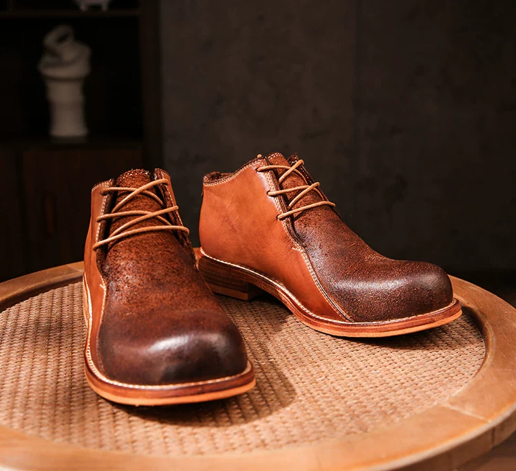 Leather sole hand-washed tire cowhide desert short boots