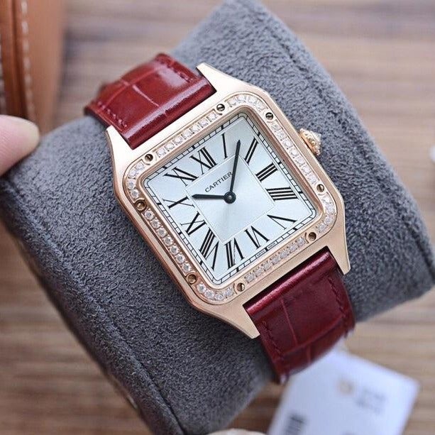Cartier Watch SANTOS DUMONT QUARTZ 33MM ROSE GOLD DIAMOND BEZEL