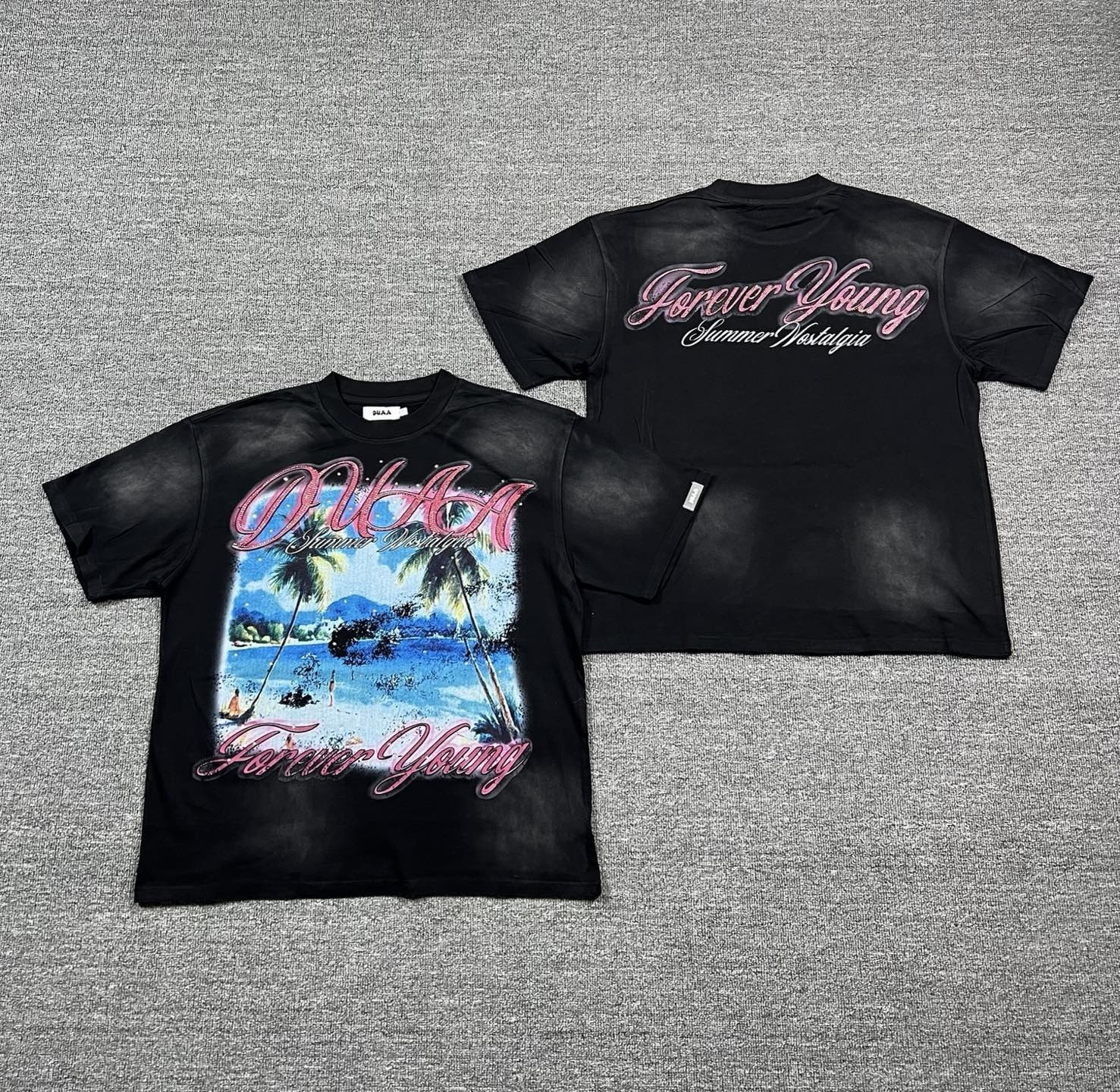 White ink direct spray with rhinestone embellishment, water-damaged vintage short-sleeved T-shirt.style 2