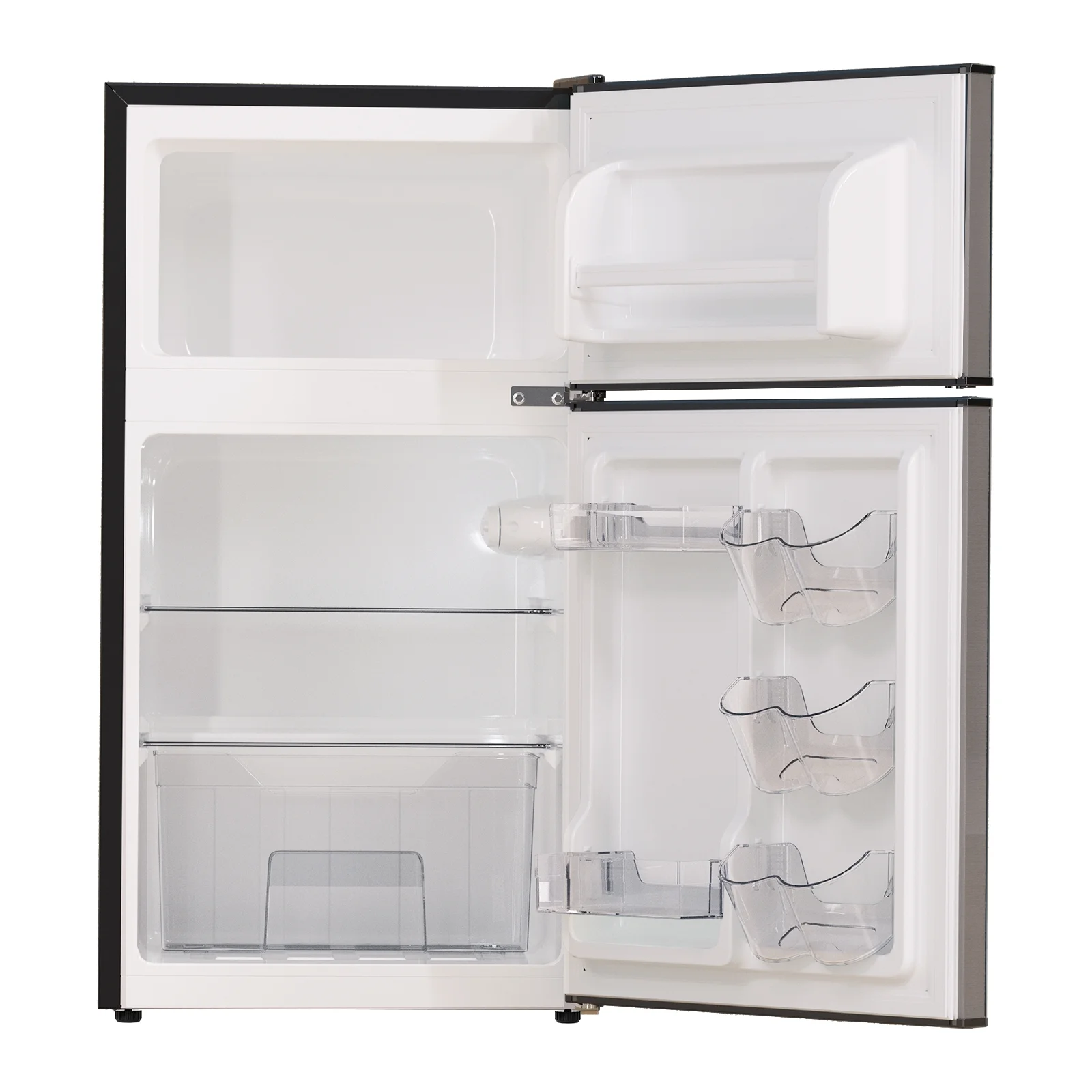 Frestec 3.2 Cu ft Two Door Mini Fridge with Freezer, Stainless Steel, E-Star