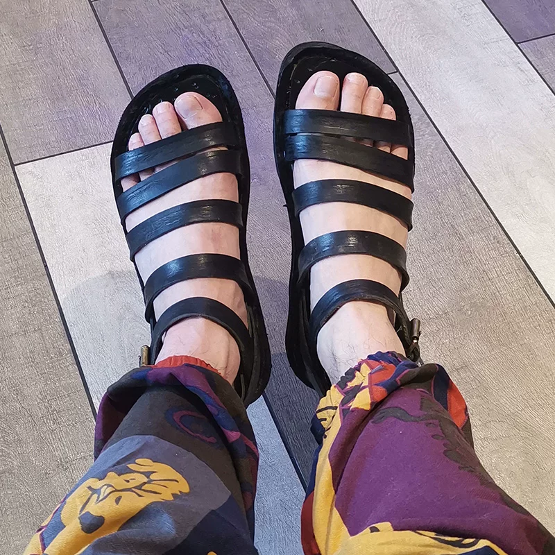 Original handmade leather retro Roman woven sandals