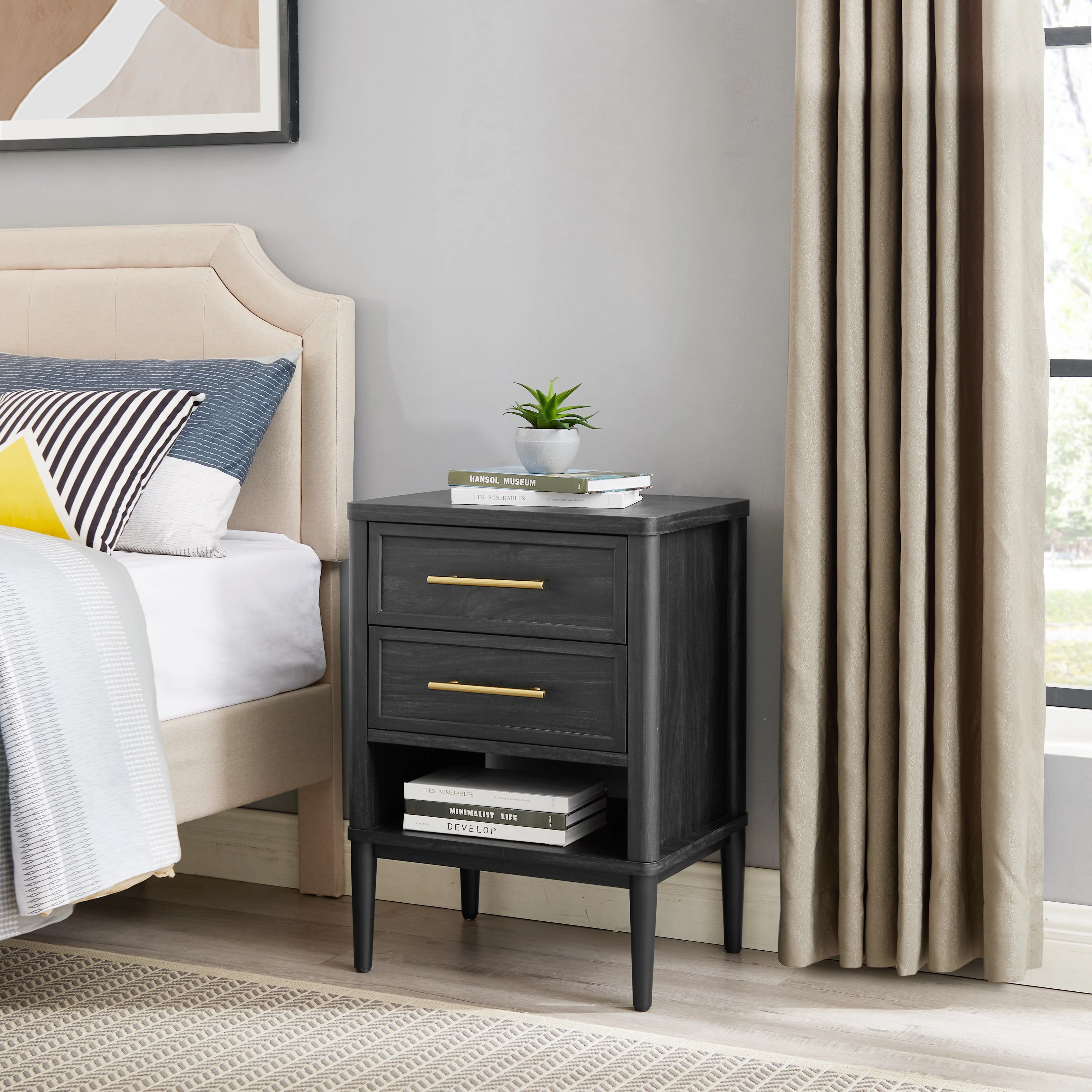 Better Homes & Gardens Oaklee 2 Drawer Nightstand for 19~40 ages,Charcoal Finish