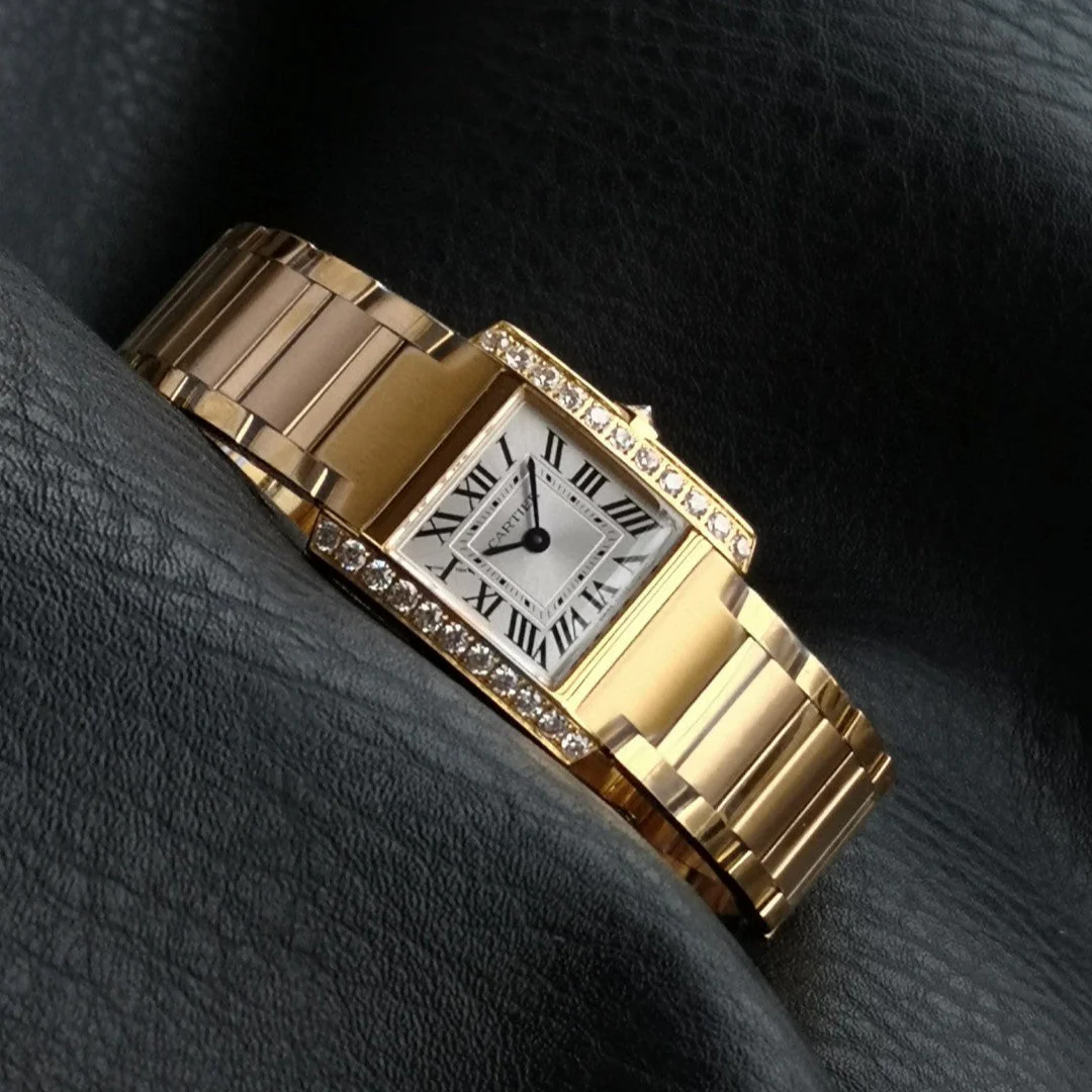 Cartier Watch Tank Francaise Gold Case Diamond Bezel