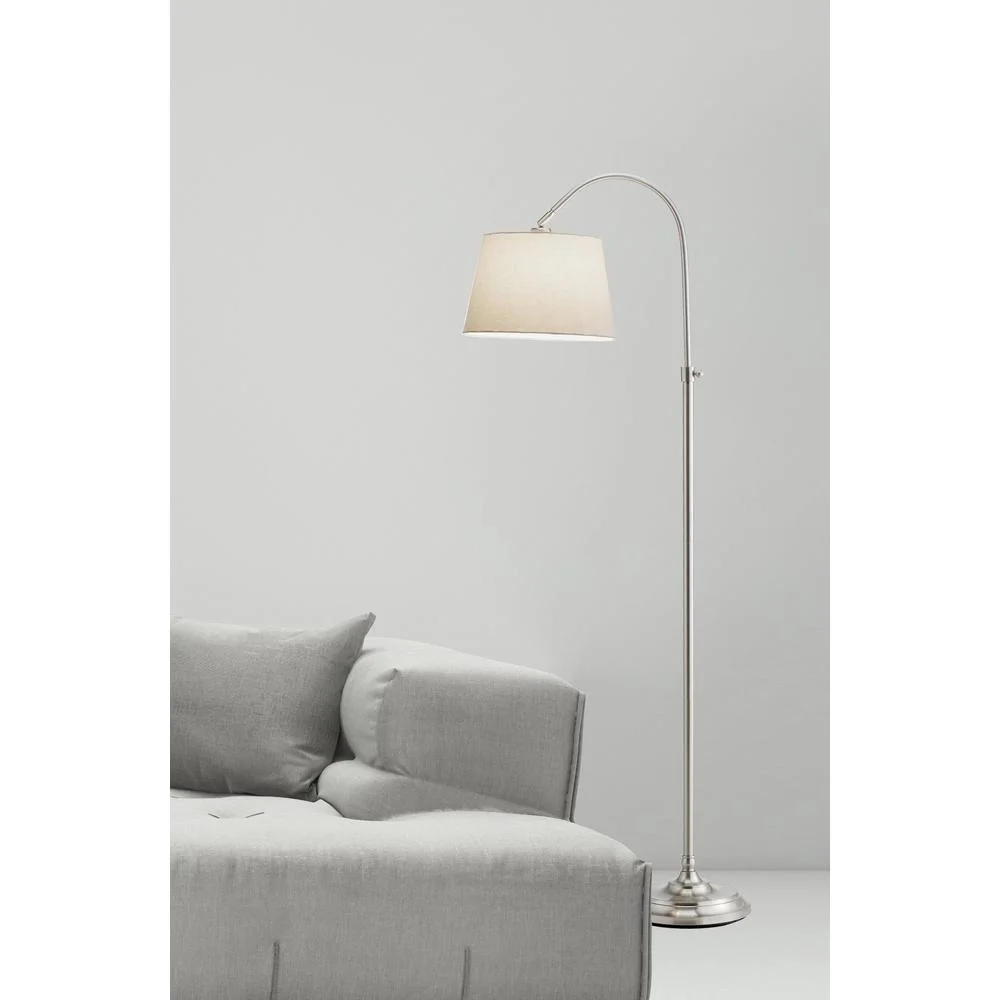Adesso Bonnet Arc Steel Standing Floor Lamp and Adjustable White Linen Shade