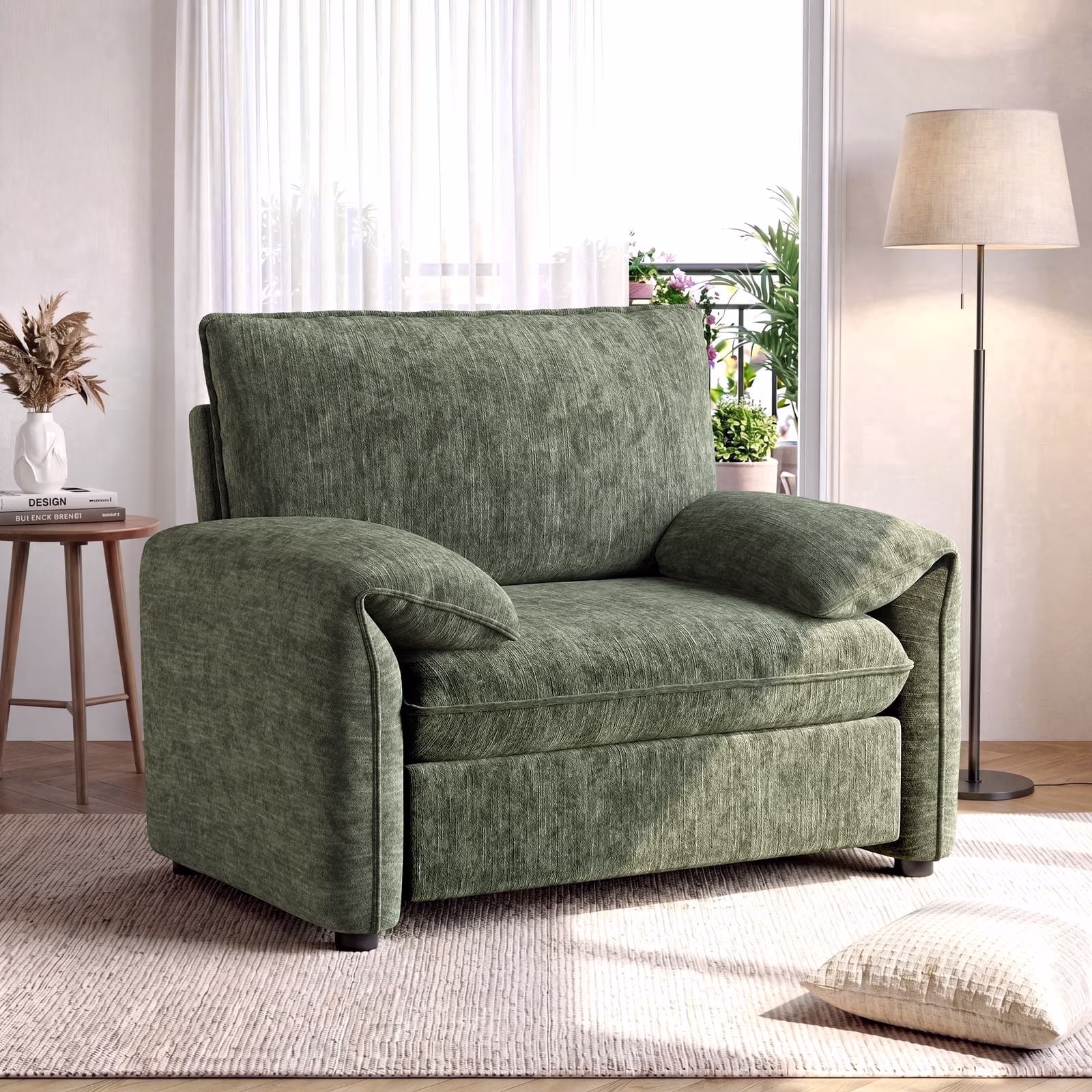 ROGALIS 42" Accent Chair with Padded Arms,Modern Oversized Chairs for Living Room,Chenille Comfy Armchair,Green