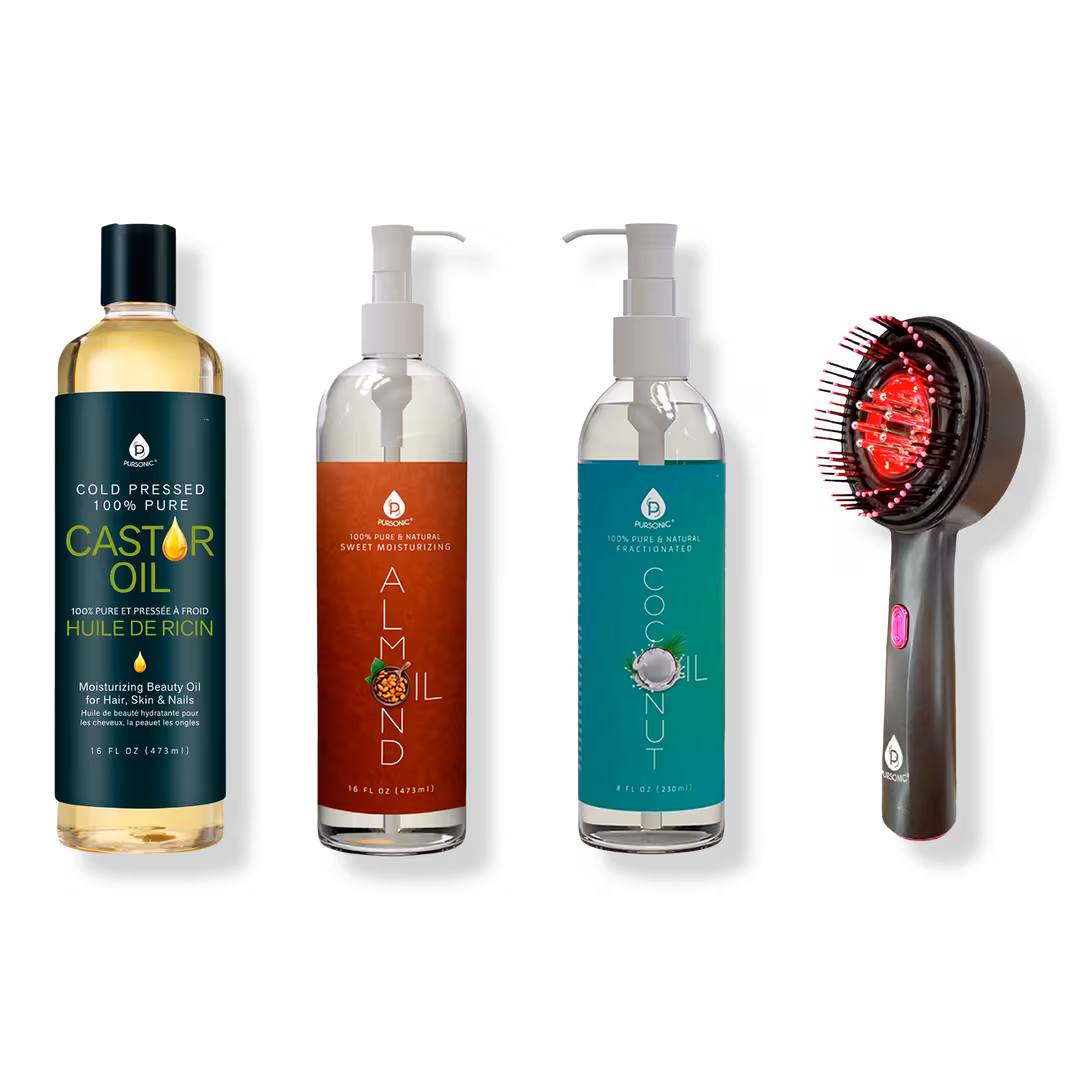 PURSONIC  LED Therapy Brush, Castor Oil, Sweet Almond Oil, & Fractionated Coconut Oil