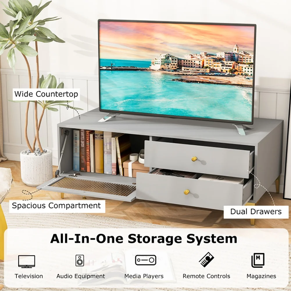 Yardi Yarda TV Stand with Compartment and Drawers for 55 Inch TV, TV Stand for Indoor, Gray