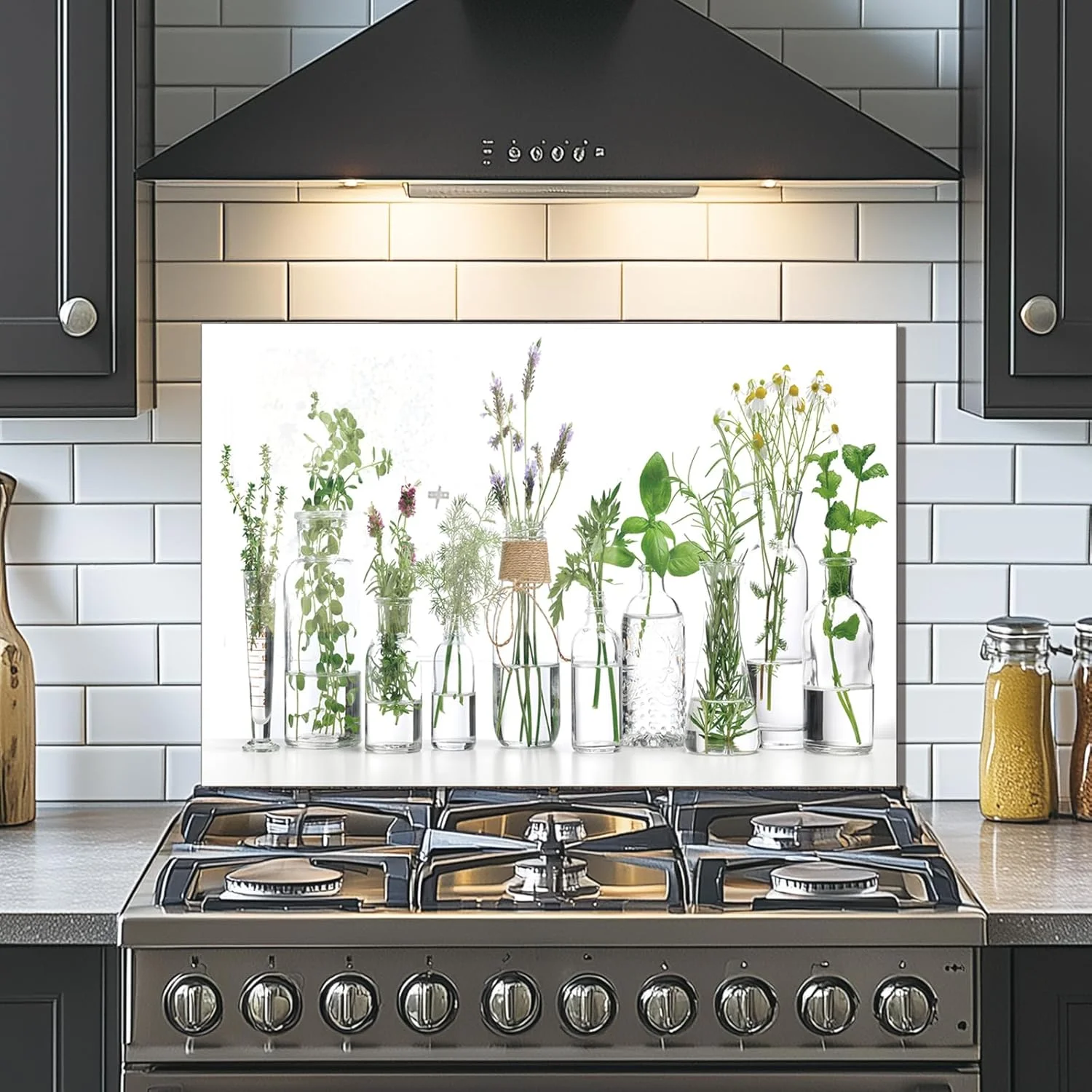 tempered glass backsplash for stove, Green plants Stove Splashback, Glass Backsplash, Used for Kitchen Wall Protection and Decoration, Easy to Install and Clean. (30x16'')