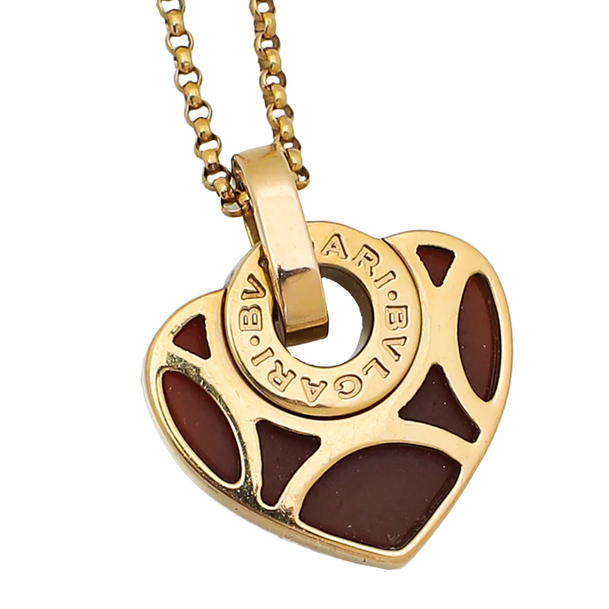 Bvlgari 18K Pink Gold Carnelian Cuore Heart Pendant Necklace