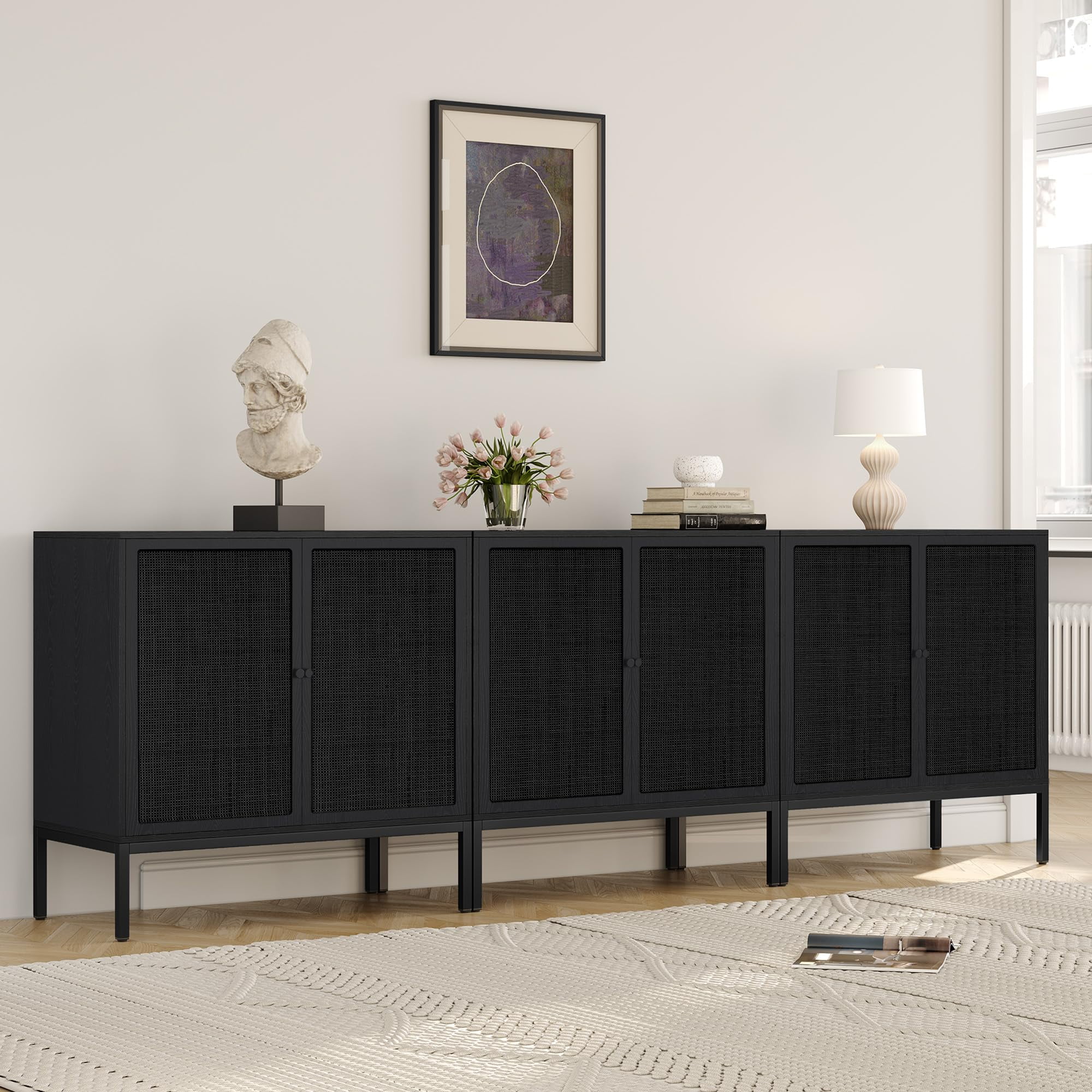 Brafab Farmhouse Sideboard Cabinet with Natural Rattan Doors,63