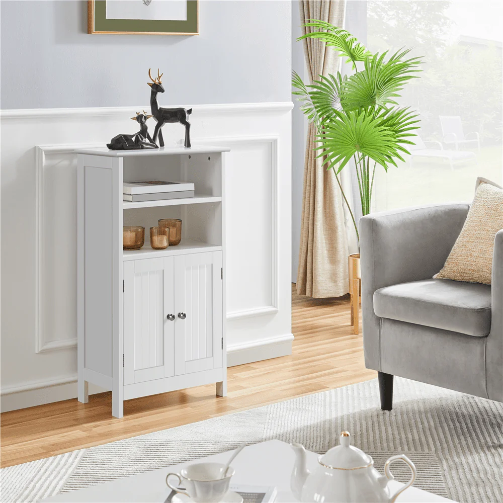 SMILE MART 5-Tier Wooden Bathroom Floor Cabinet, White