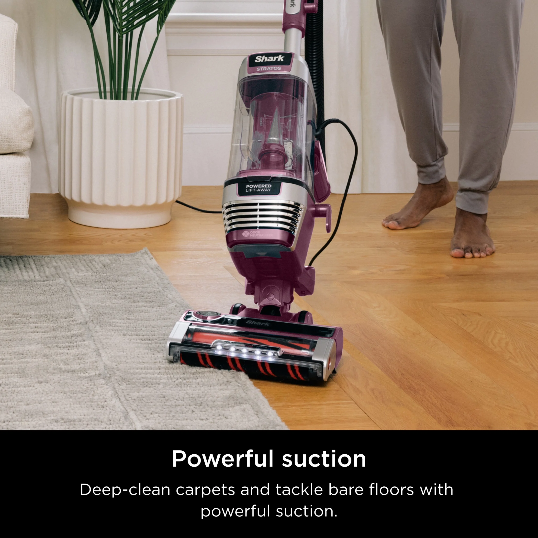 Shark Upright Vacuum, Stratos, Pet Friendly, Bagless, Ultra Powerful Suction, Hard Floor and Carpet, DuoClean PowerFins HairPro, Self-Cleaning Brushroll, Odor Neutralizer Technology, AZ3000, Burgundy