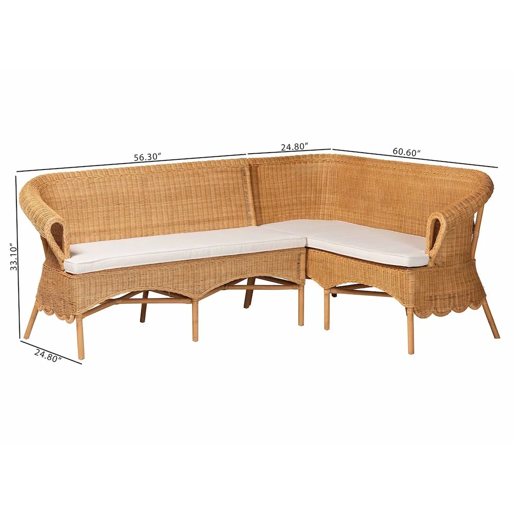 bali & pari Tamara Bohemian Light Honey Rattan 2-Piece Dining Nook Bench Set
