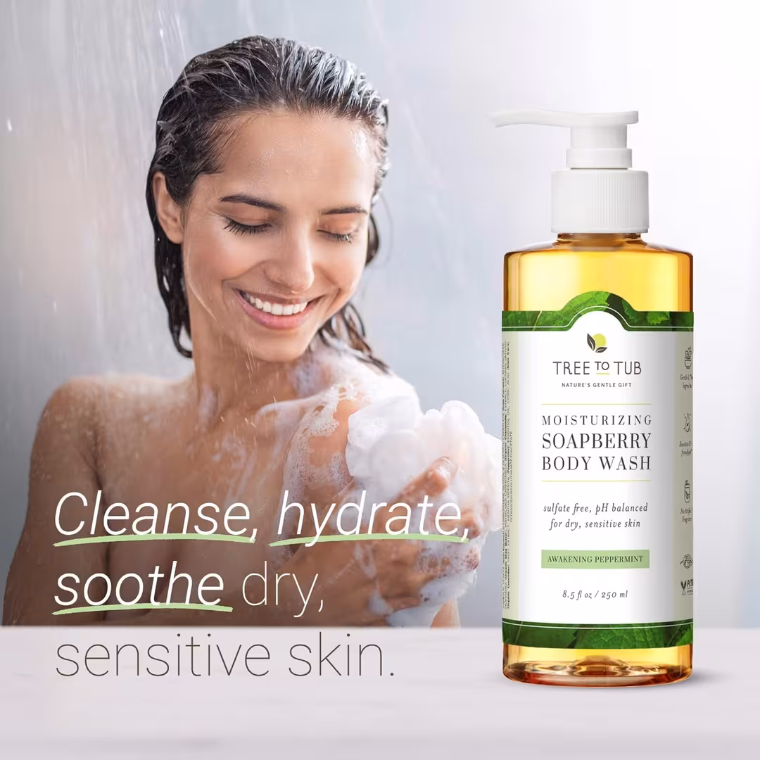 Tree To Tub  Soapberry Moisturizing Body Wash in Peppermint Scent for Dry & Sensitive Skin