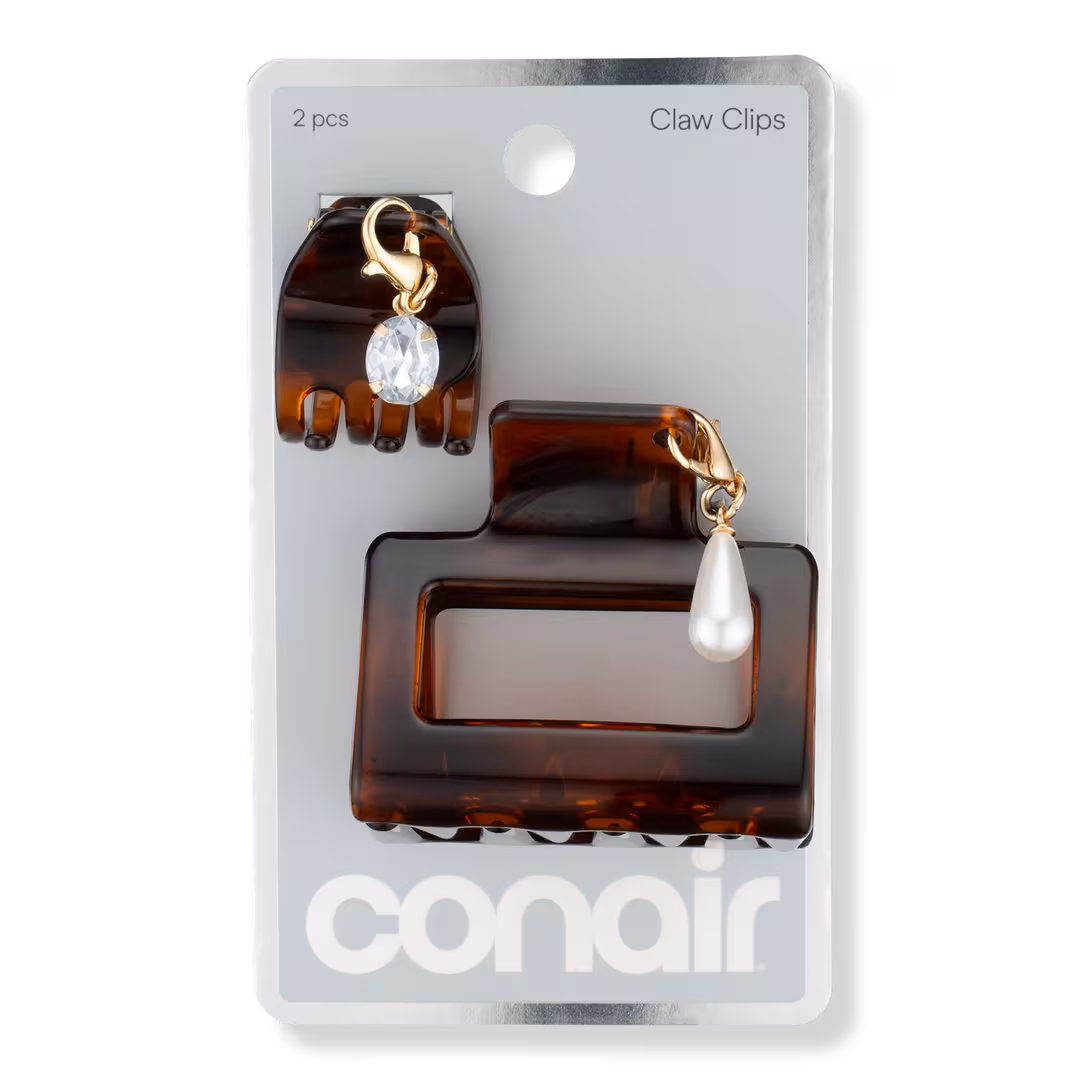 Conair Accessories  Tortoise Claw Clip Set with Pearl & Rhinestone Charms