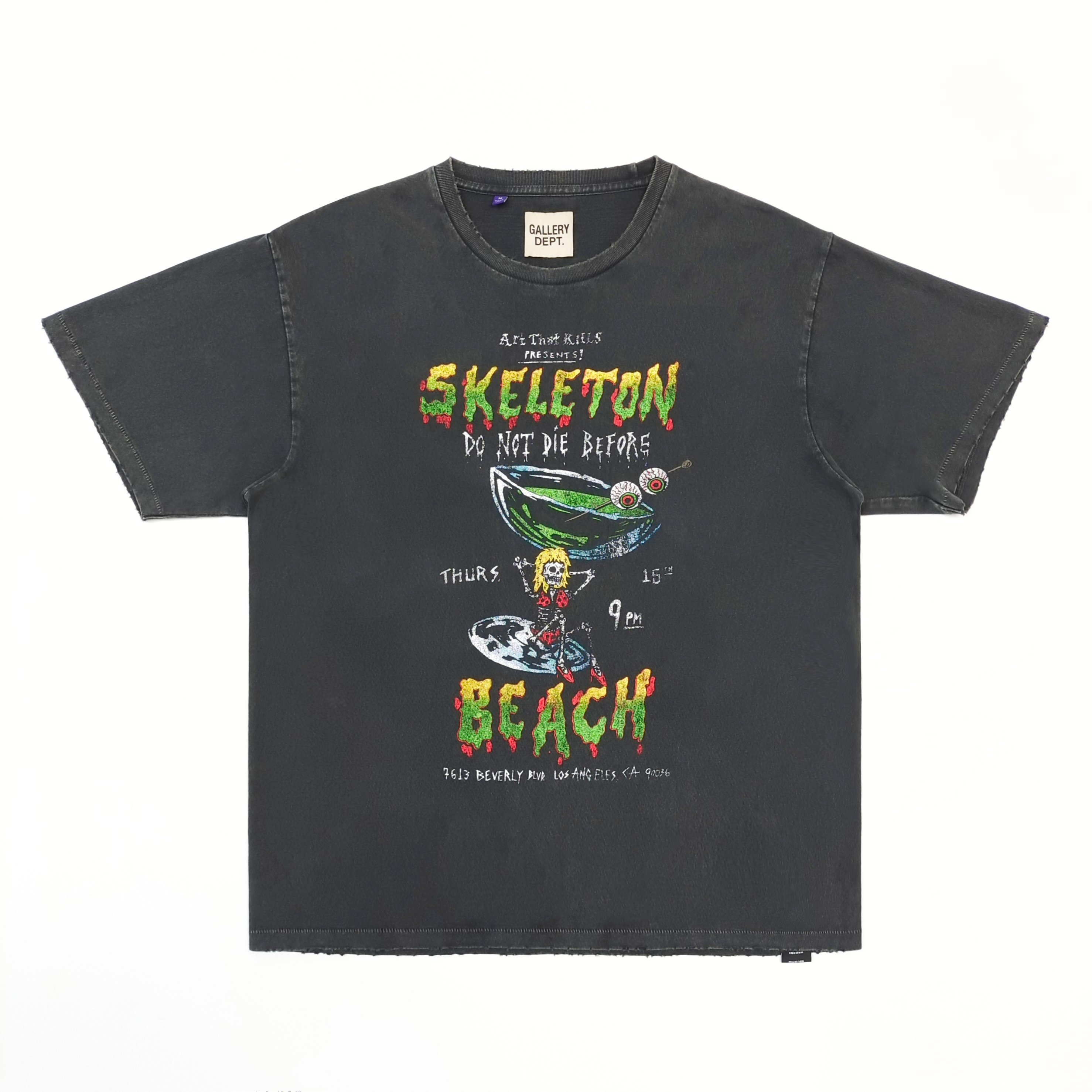 Washed black vintage beach print T-shirt with a worn-in look