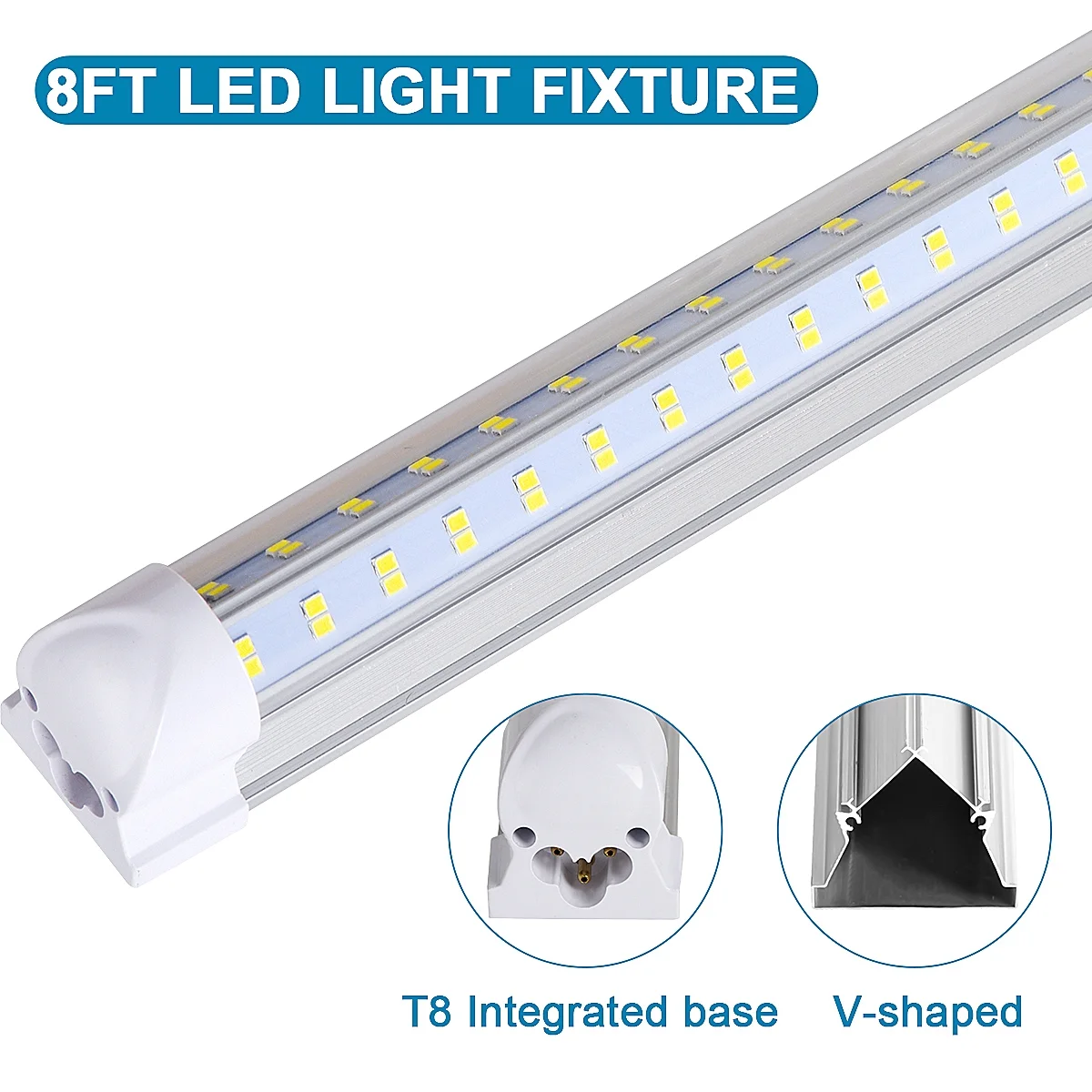LED Shop Light, 8FT 120W 18800LM 5000K, Daylight White, V Shape, Clear Cover, Hight Output, Linkable , T8 LED Tube Lights, for Garage 8 Foot with Plug (Pack of 10)