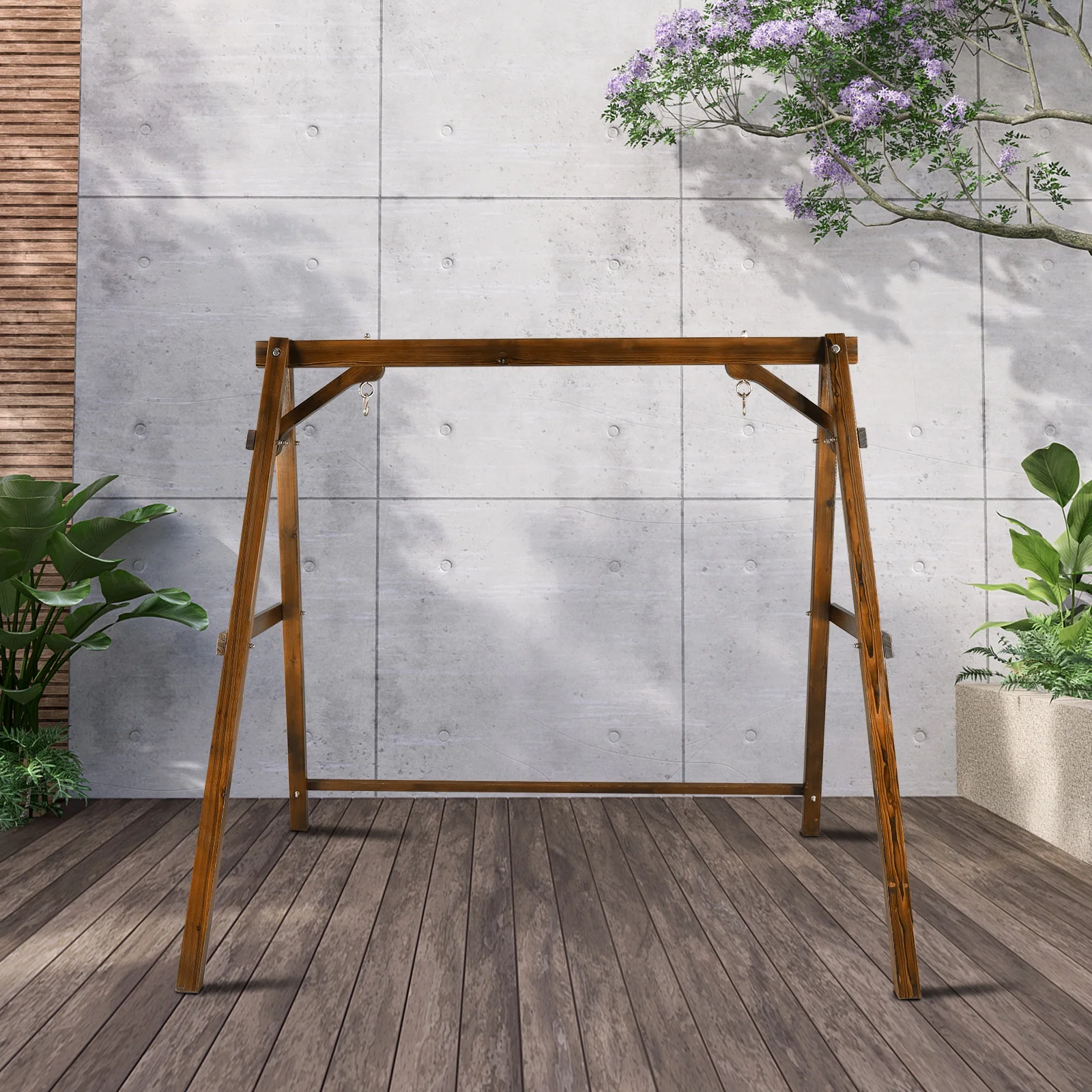 OverPatio Swing Frame Wooden Porch Swing Stand A-Frame 600lbs Capacity