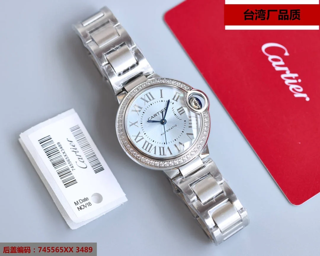 Cartier Watch BALLON BLEU 33MM STEEL ICE BLUE DIAL DIAMOND BEZEL