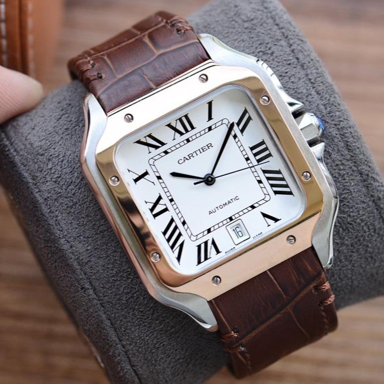 Cartier Watch SANTOS DE CARTIE 39MM GOLD STEEL CASE LEATHER STRAP Watch