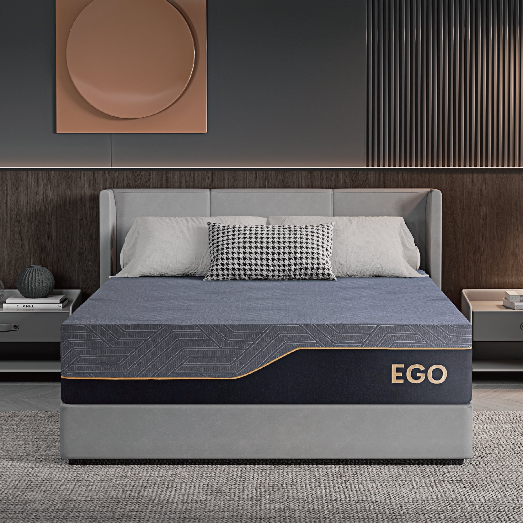 MLILY Ego Black 14 inch Queen Memory Foam Mattress, Gel Mattress in a Box, Medium