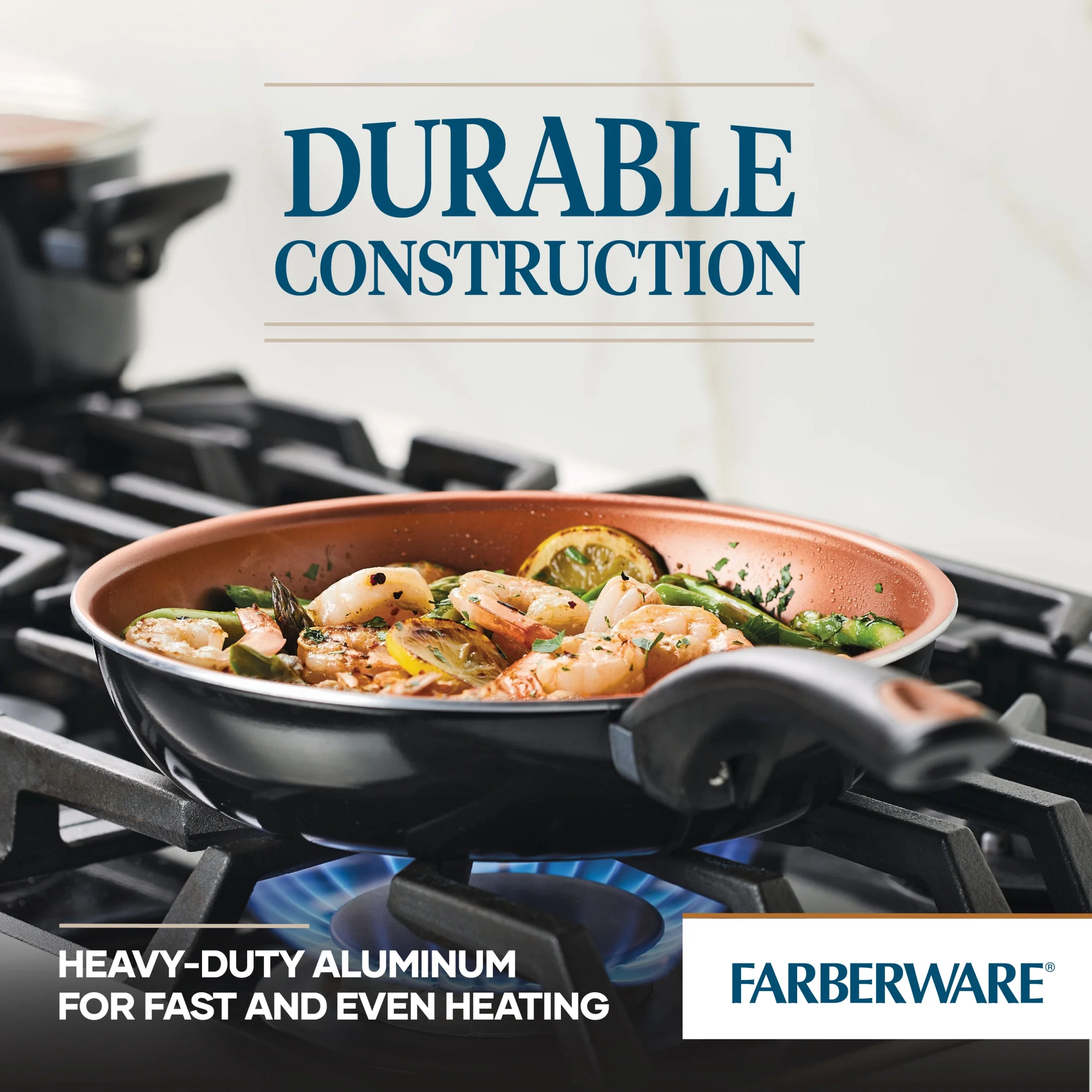 Farberware Glide Copper 12 Pcs Ceramic Nonstick Cookware Set with Cooking Tools, Dishwasher Safe, Black