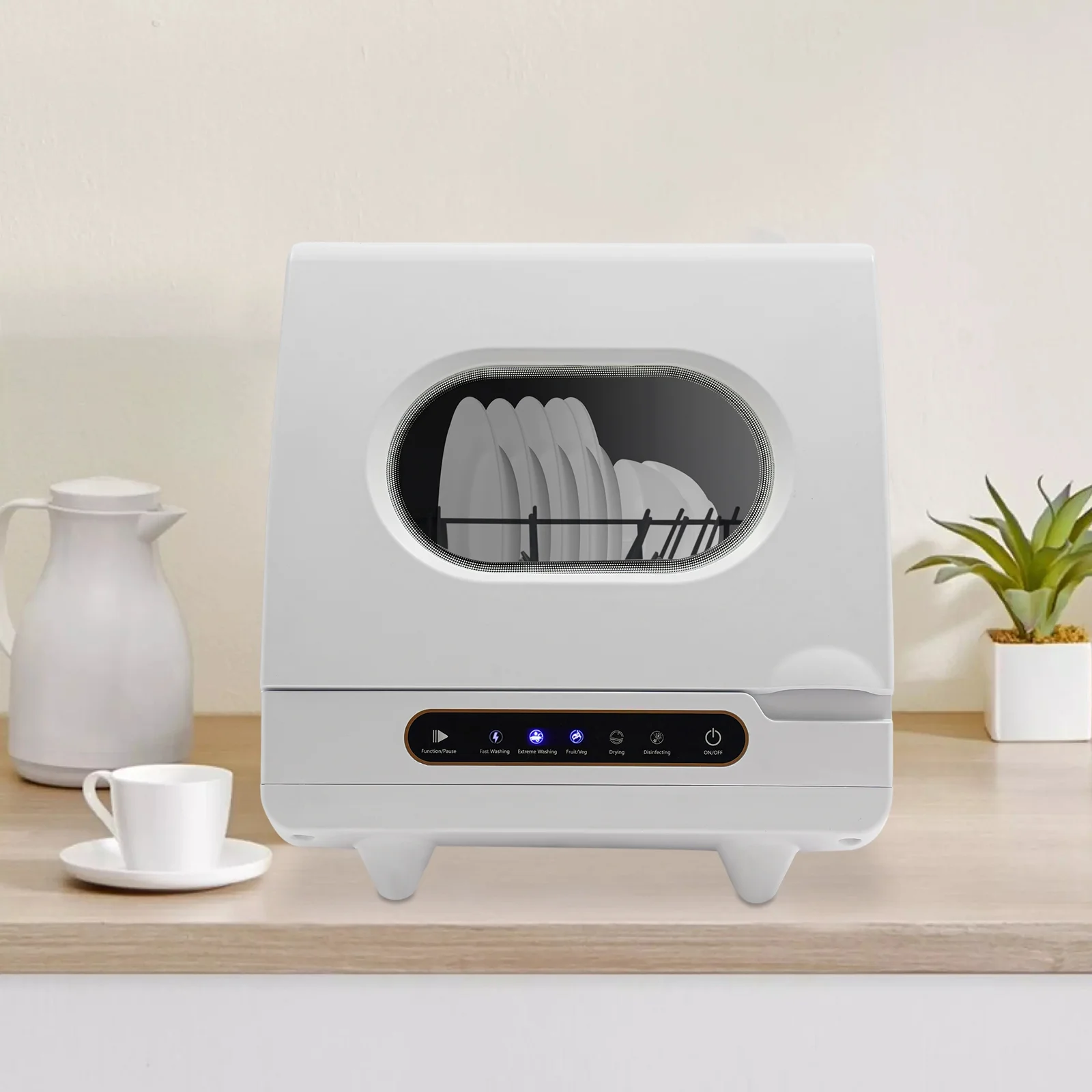ToppiJoy Portable Countertop Dishwasher with 5 Washing Functions, Quick Wash, Sterilization & Energy-Saving Design C Ideal for Small Kitchens, Apartments, and Family Homes