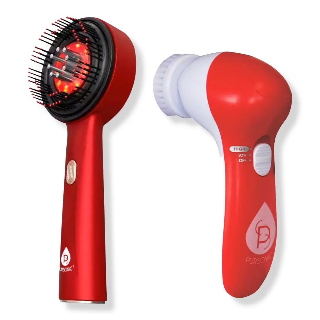 PURSONIC  Red Light LED Scalp & Hair Therapy Brush & Advanced Facial Cleansing