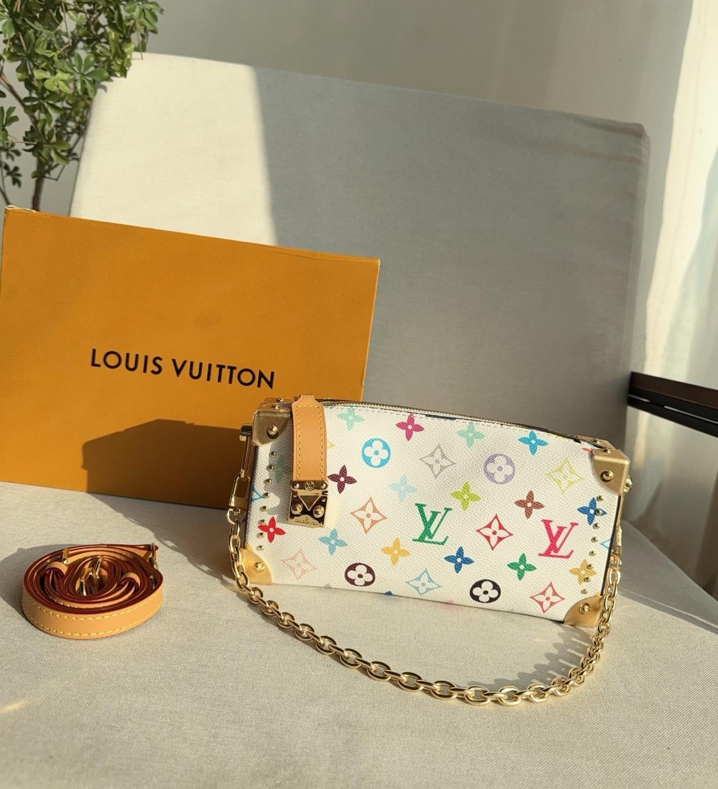 LV × TM Side Trunk MM East West White Multicolore Monogram S-Lock Soft Shoulder Bag