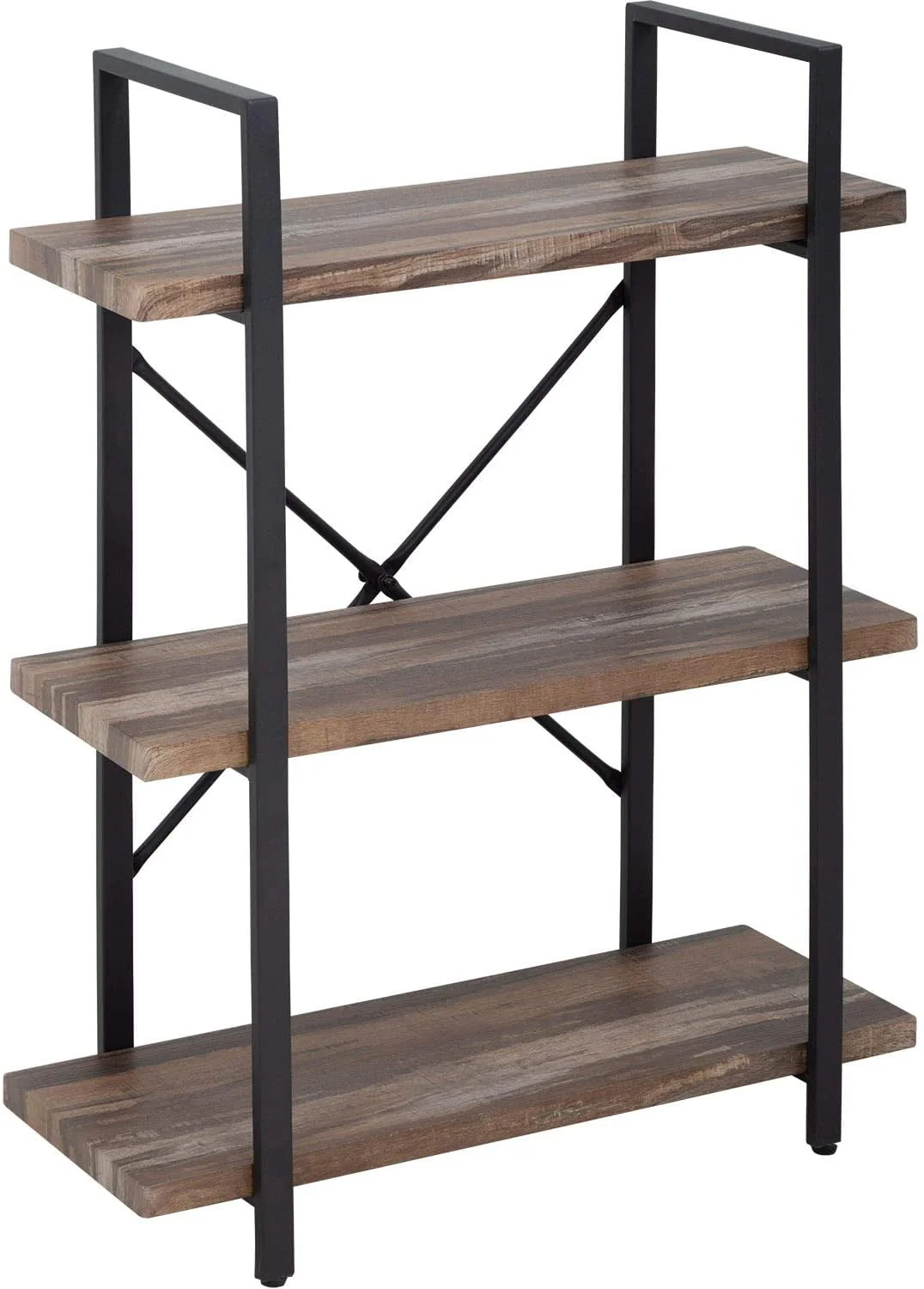 FDW 4-Shelf Bookcase Open Wall Mount Ladder Bookshelf with Industrial Metal Frame For Home Office Study, 60-inch