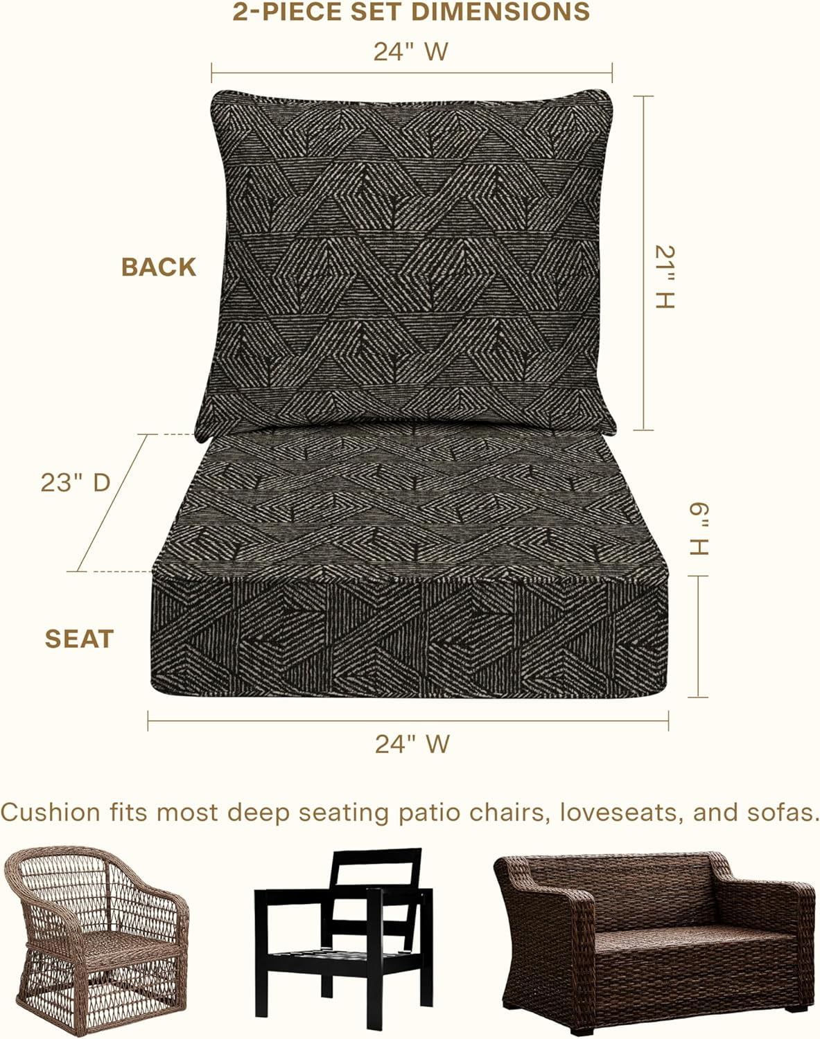 AWFHHT Outdoor Deep Seat, 24" W x 23" D, Zaire Outdoor Chair Cushion